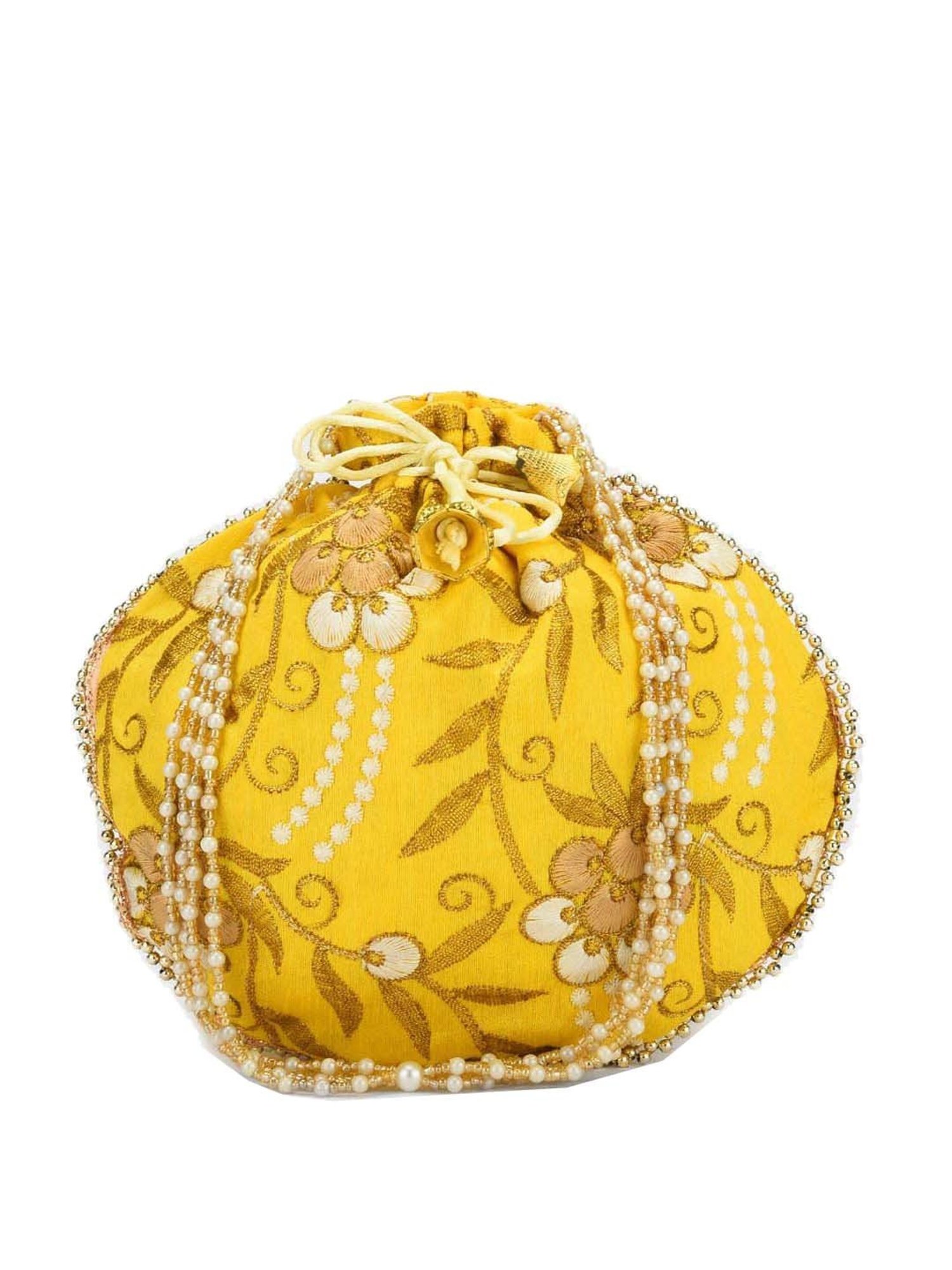 Gaurapakhi Yellow Embroidered Potli