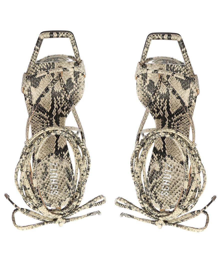 Schutz Vikki Snake Print Leather Ankle Tie Square Toe Dress Sandals