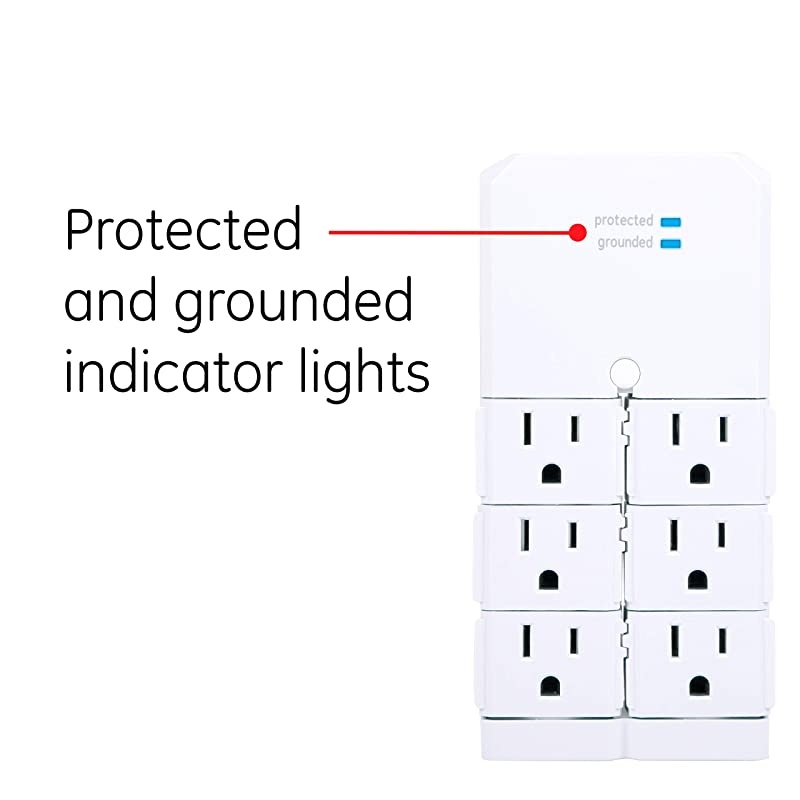 Pro 6-Outlet Sur Protector Tap with Swivel Outlets, White, 90 Degree Rotating Outlets, 1080 Joules, 37063