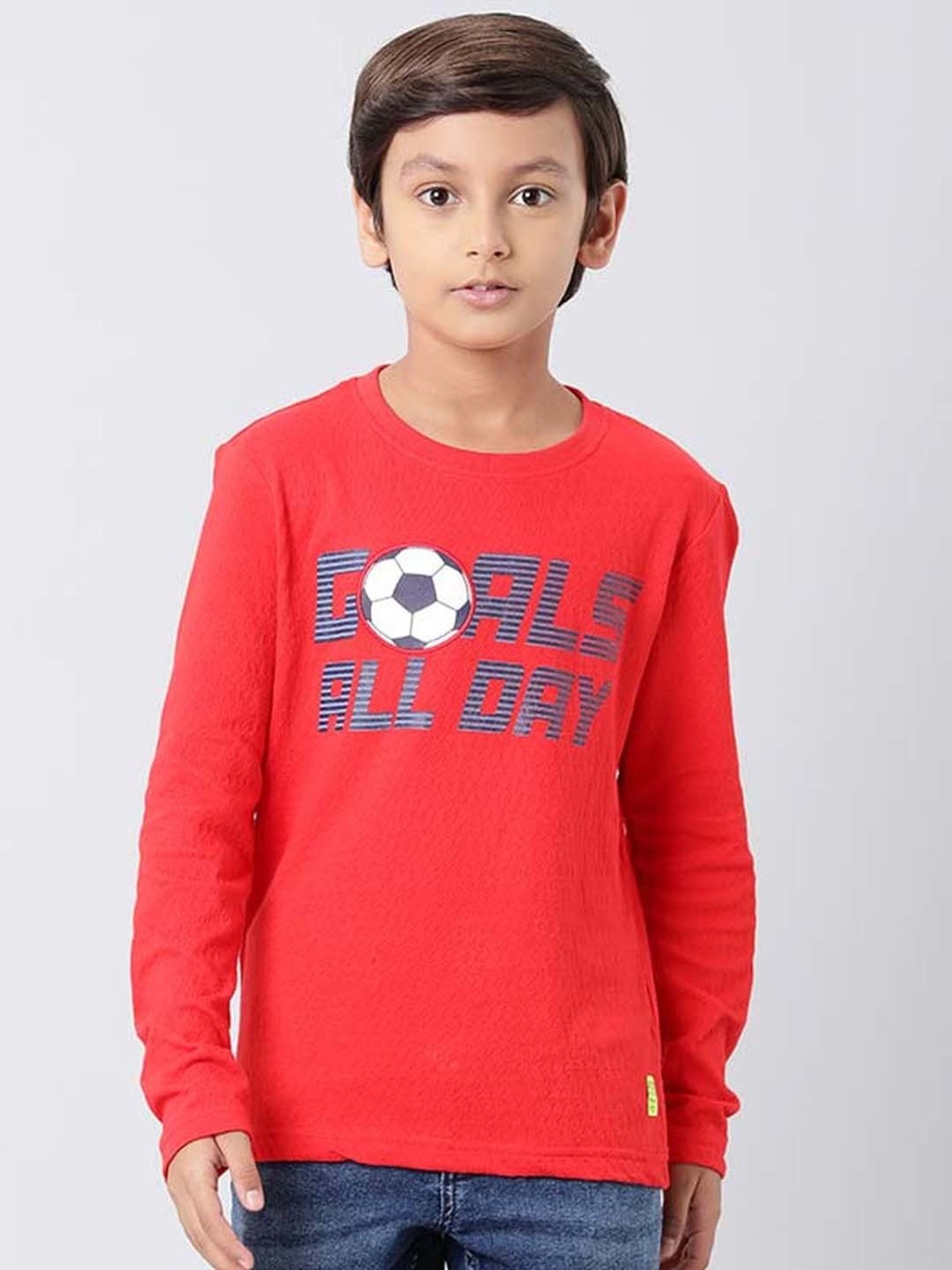 Indian Terrain Kids Red Cotton Printed Full Sleeves T-Shirt