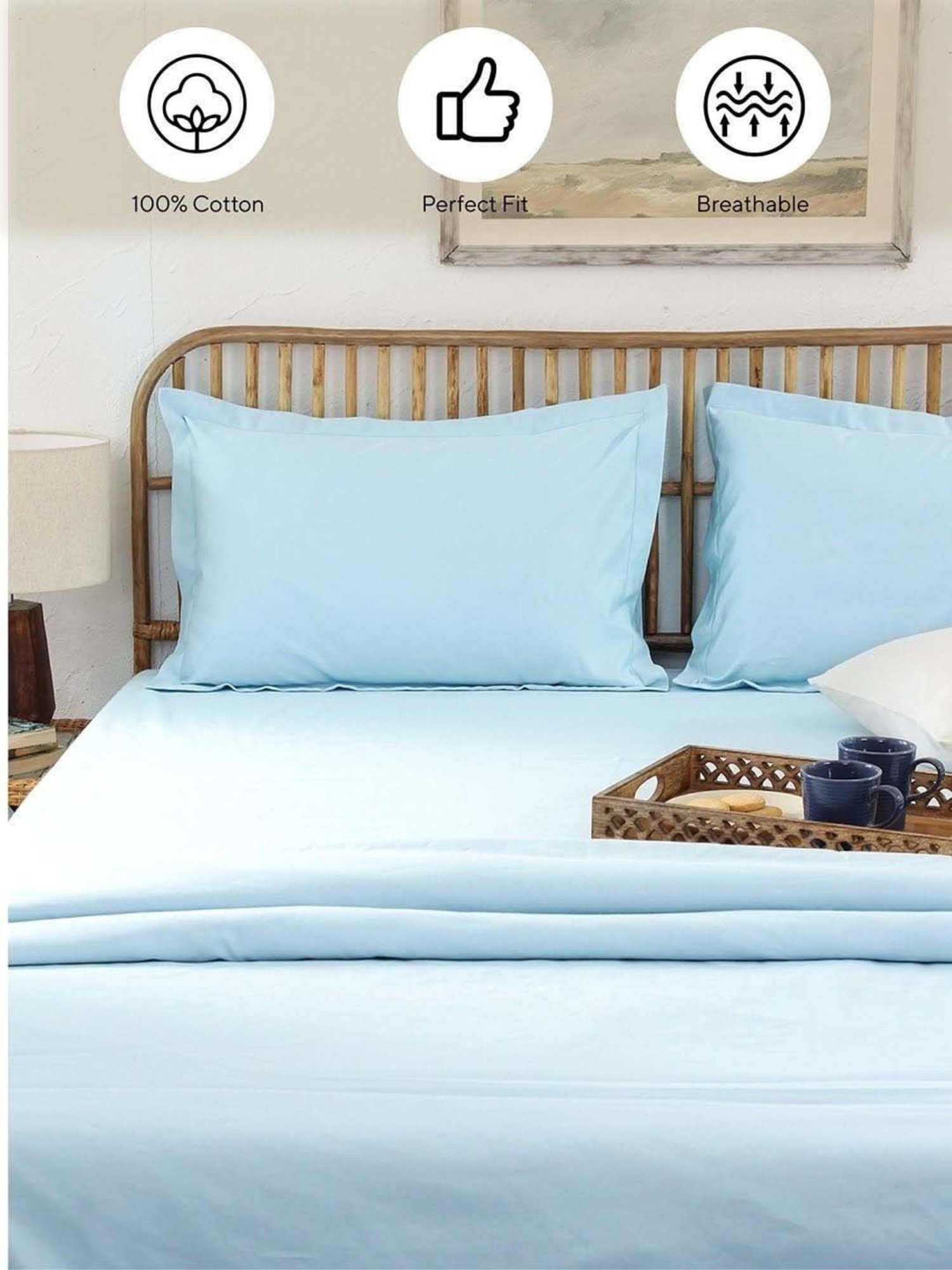 House This Juniper Blue Cotton 600 TC Pillows - Set of 2