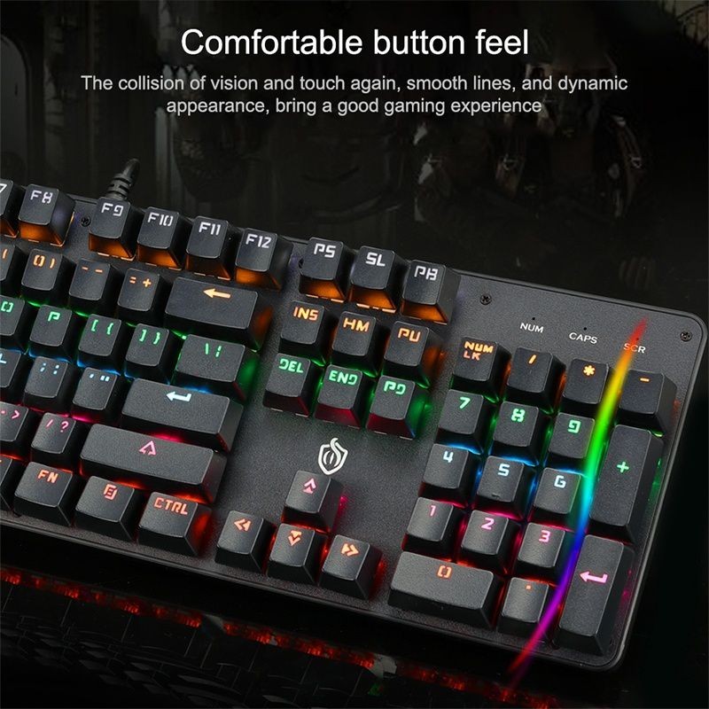 MSEZ HJK910-10 104-keys Dual-color Keycap Colorful Backlit Wired Mechanical Gaming Keyboard, Support Autonomous Shaft Change, Cable Length: 16cm