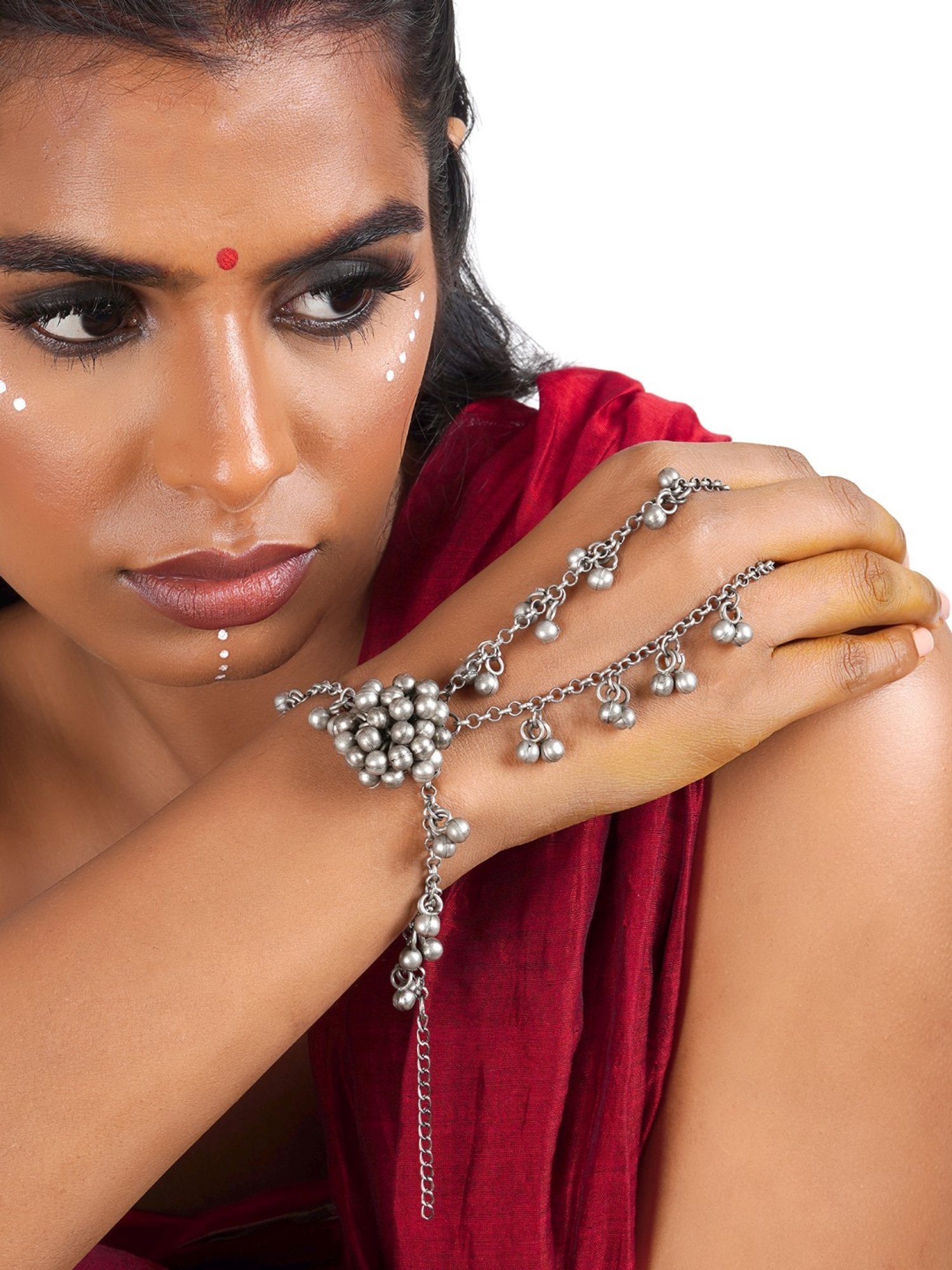 Teejh Lekhnapriya Ghungroo Grey Hand Harness Bracelet for Women