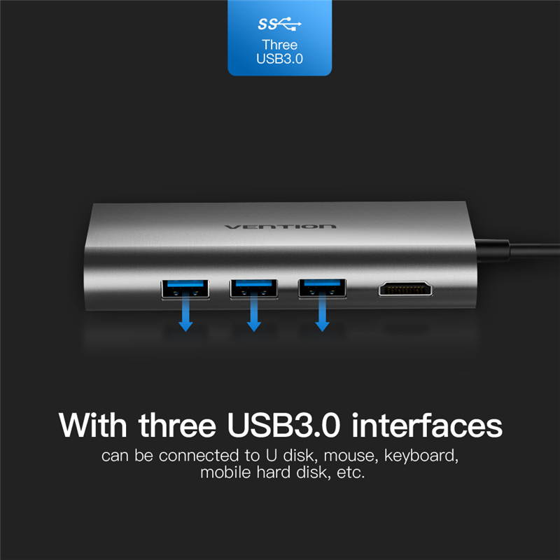 Vention 10 in 1 Type C Docking Station ,USB C Adapter with 4K HDMI, VGA,1000M Ethernet RJ45,3*USB3.0,100W PD 3.0,SD&TF Card Reader ,3.5mm Aux Compatible for MacBook Air Pro,and more USB-C Laptops