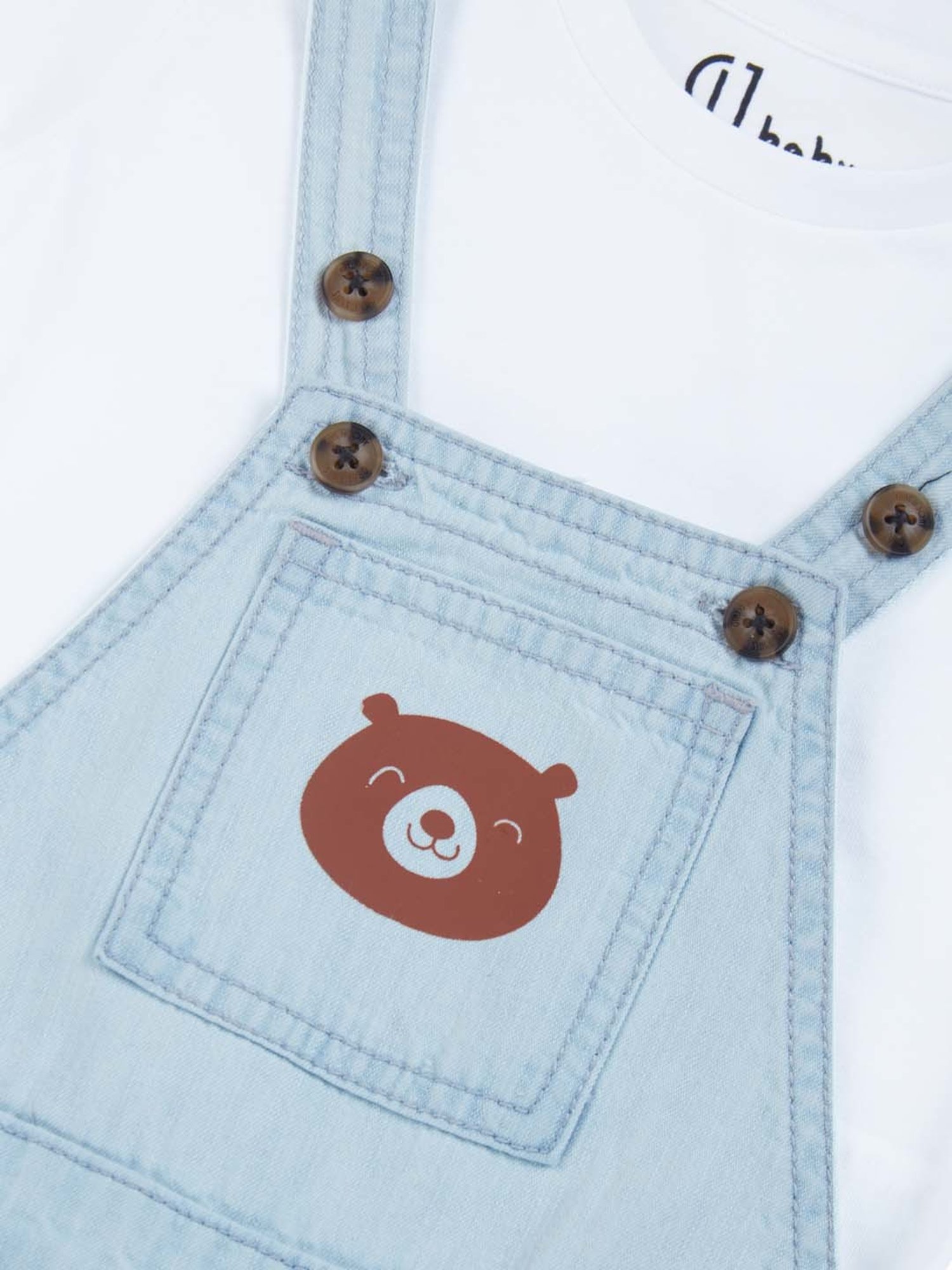 GJ baby Kids White & Blue Printed Dungaree Set