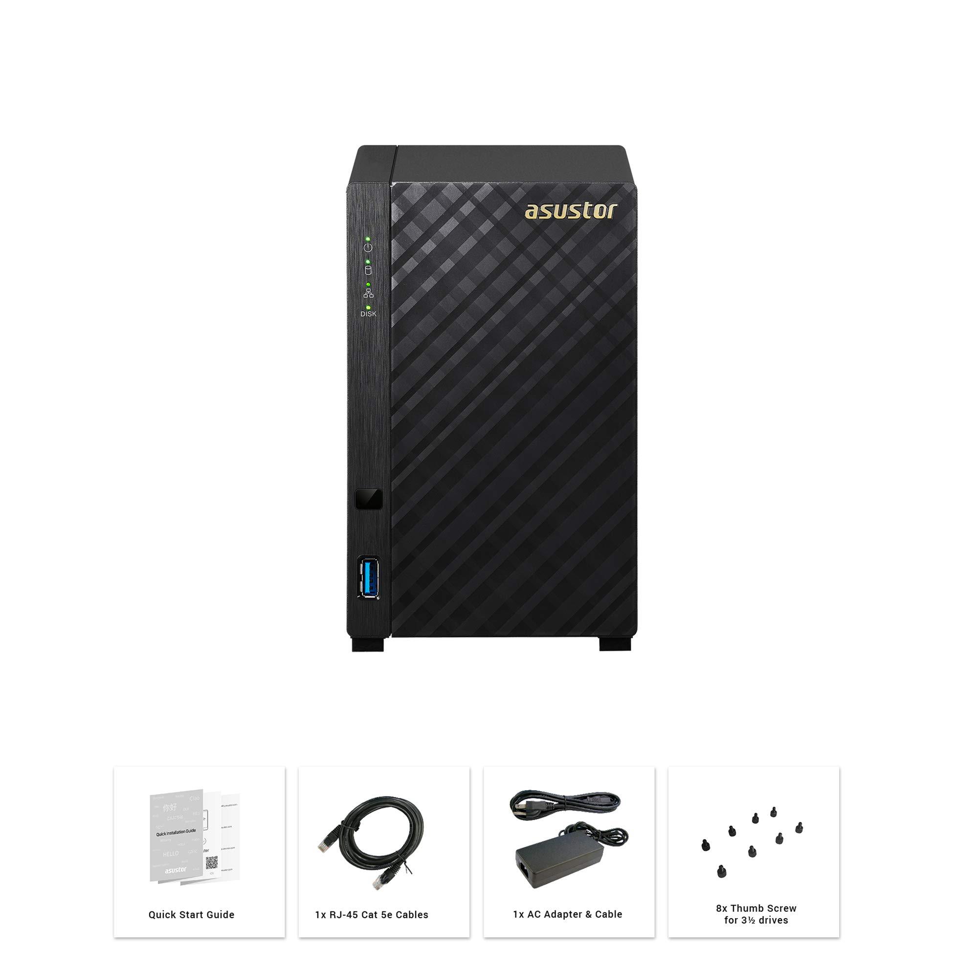 Asustor AS1002T v2 | Network Attached Storage + Free exFAT License | 1.6GHz Dual-Core, 512MB RAM | Personal Private Cloud | Home Media Server (2 Bay Diskless NAS)