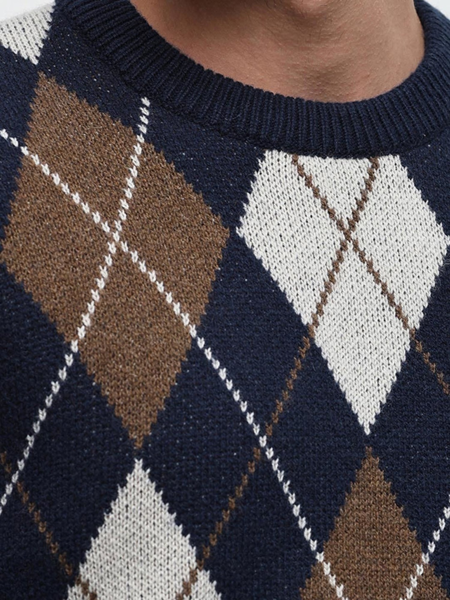 SELECTED HOMME Blue Regular Fit Argyle Sweater