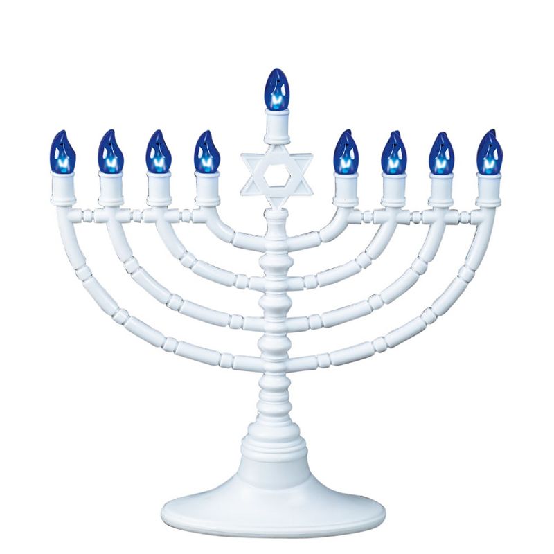 Rite Lite 11.5" Traditional Style LED Battery Powered Hanukkah Menorah - White/Blue
