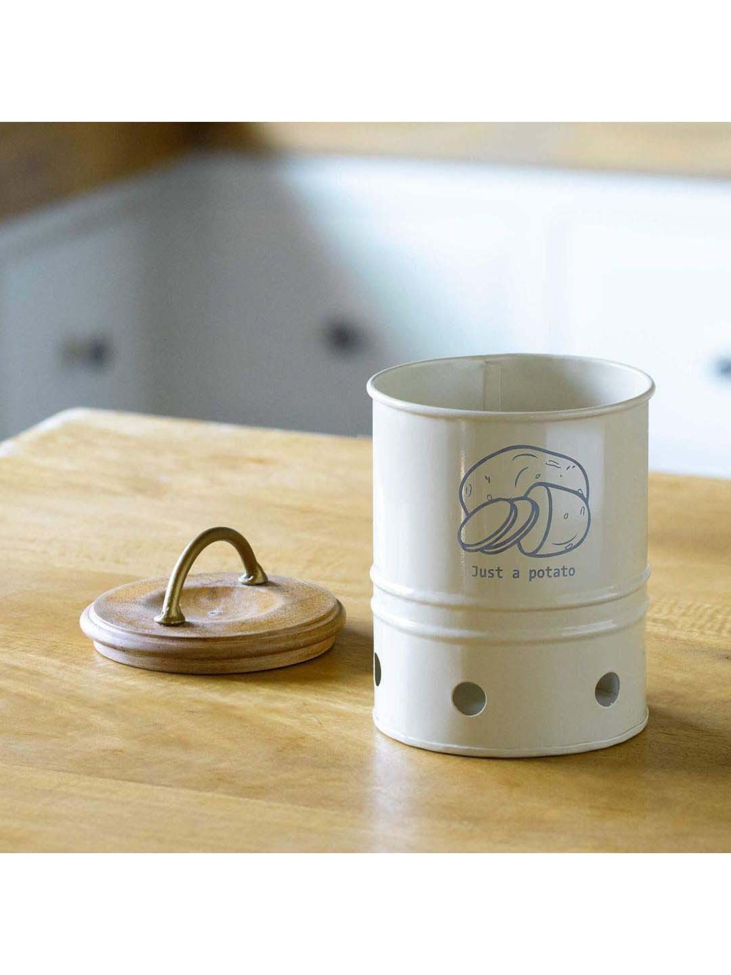 ellementry Egg Shell White Metal Container with Lid (1500 ml) - Set of 1