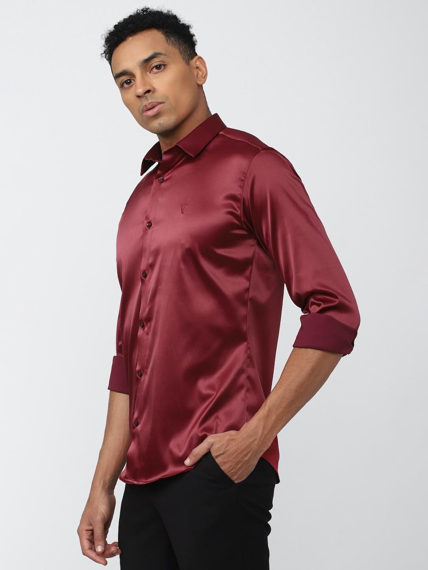 V Dot Maroon Slim Fit Shirt