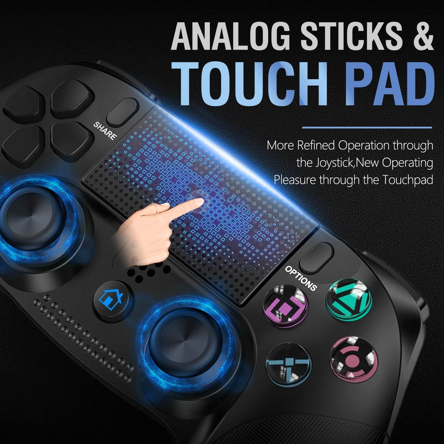 Controller for PS4,  Wireless Controller for Playstation 4/PS4 Pro/Slim, with Dual Vibration, Speaker & Stereo Headset Jack, Touch Pad & Six-axis Motion Control, Functional LED Indicator