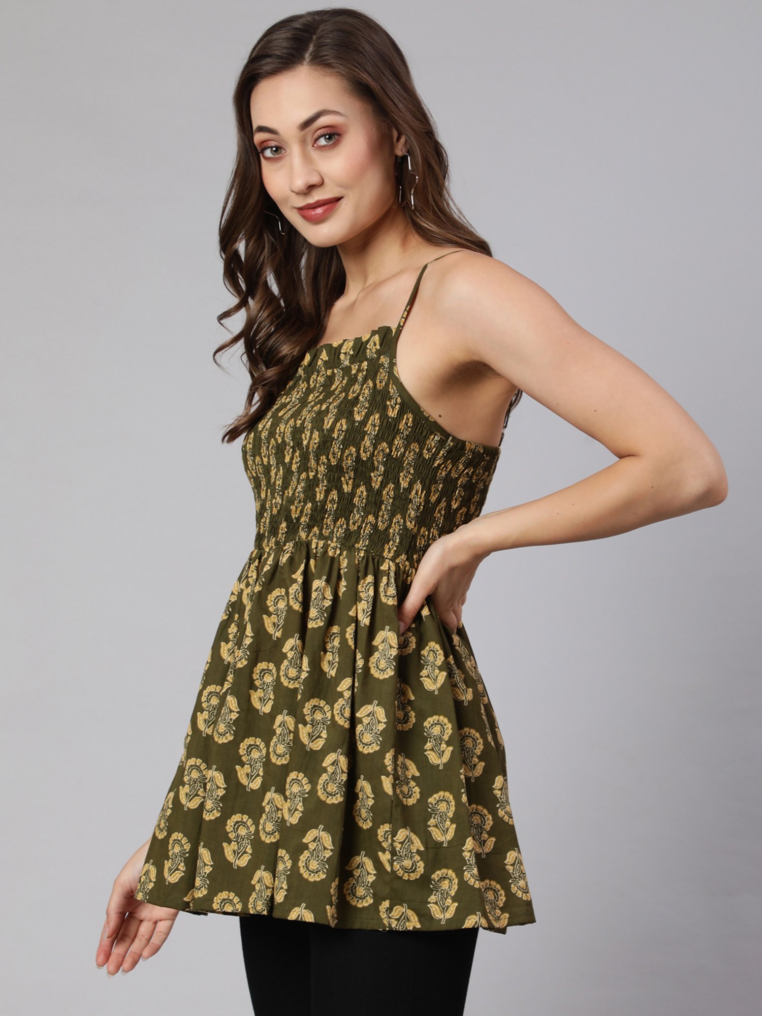 Jaipur Kurti Green Printed Top