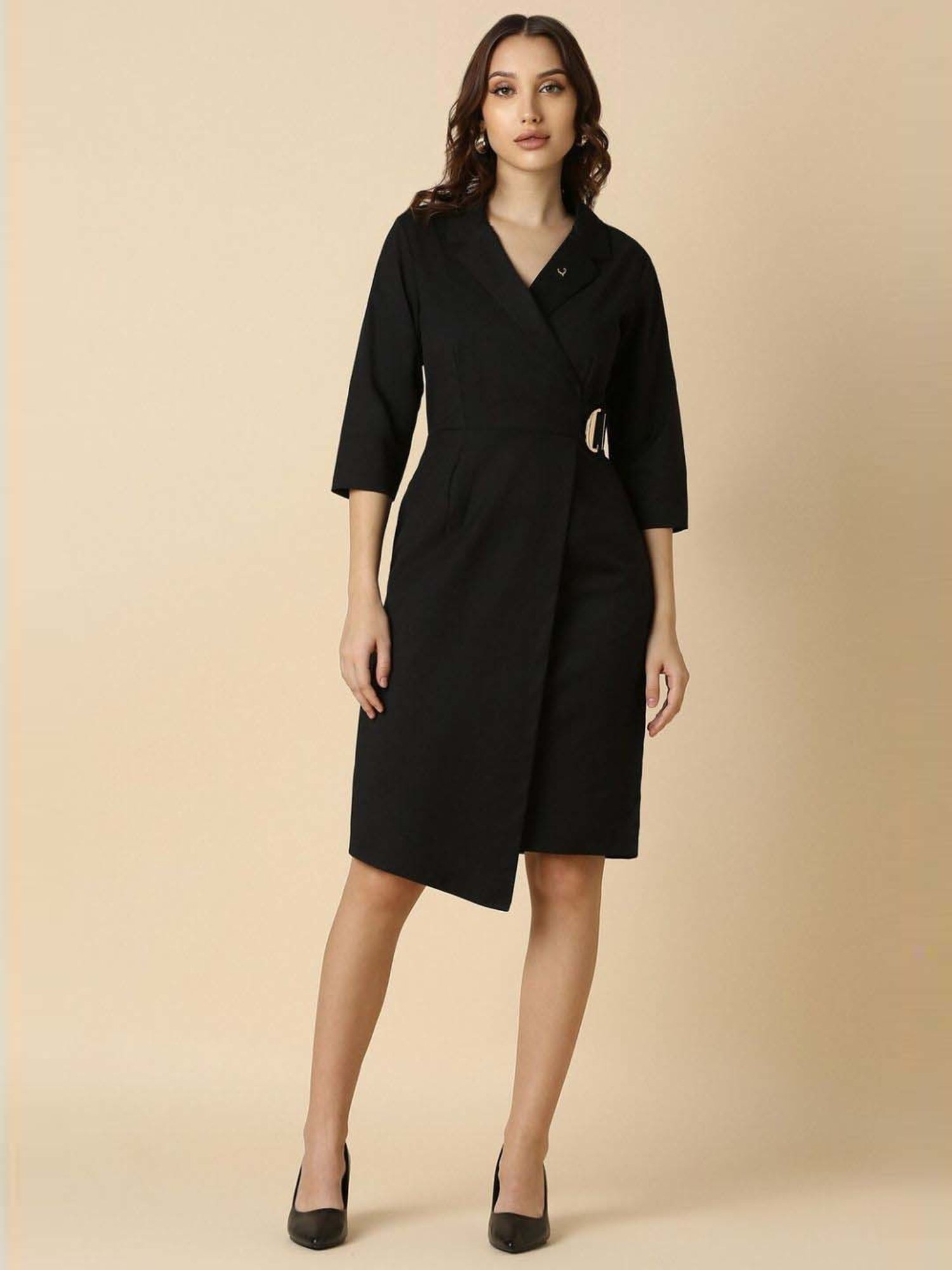 Allen Solly Black Formal Wrap Dress