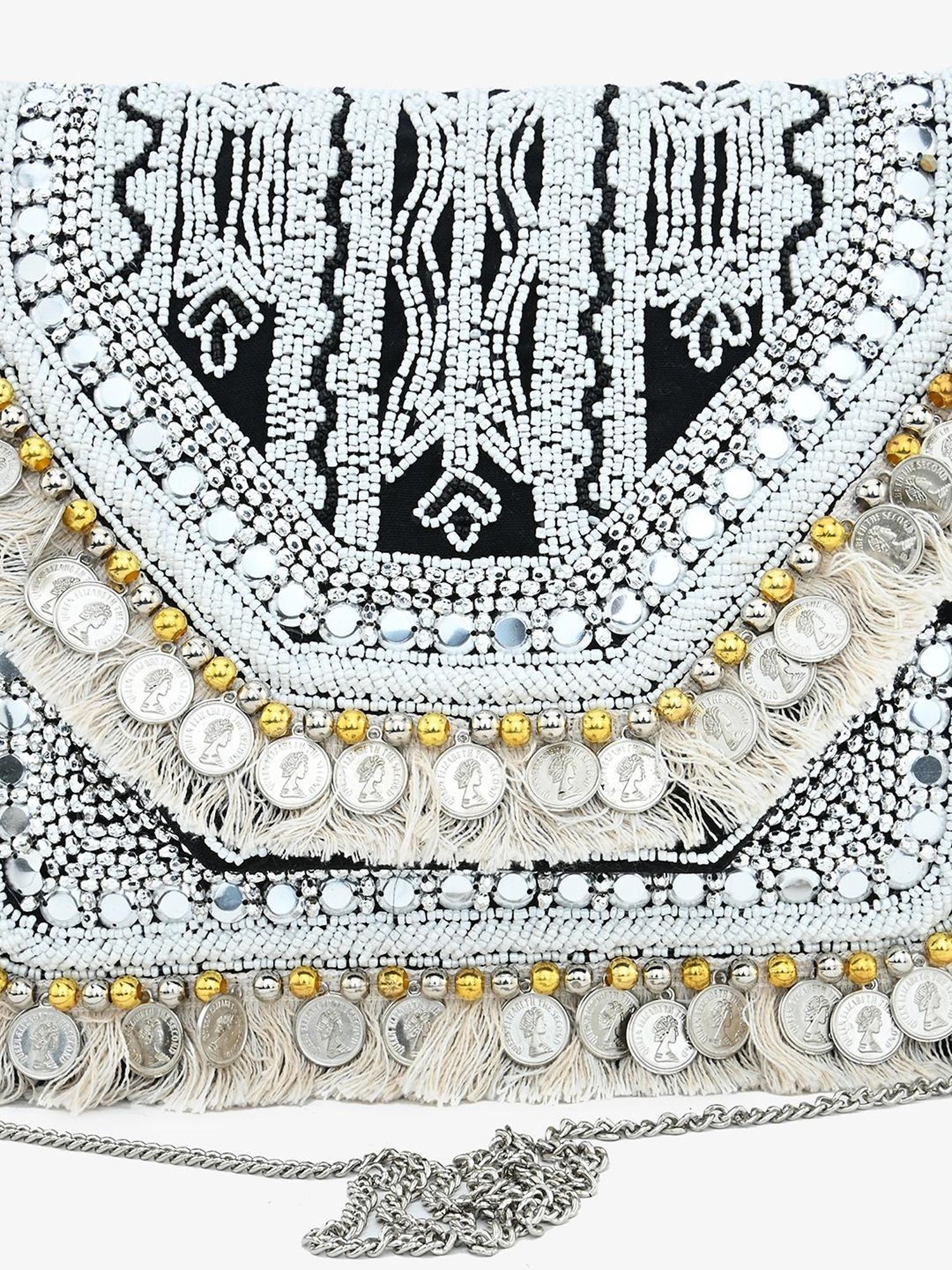 Gaurapakhi White Embellished Cross Body Bag