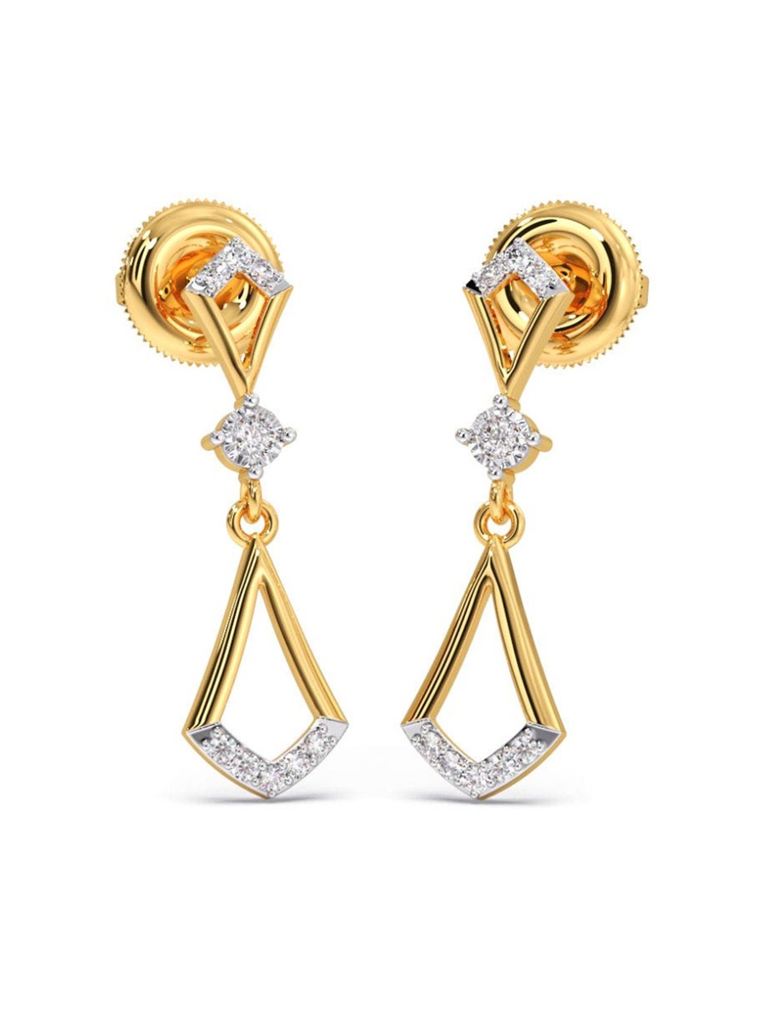 Candere by Kalyan Jewellers Peacock Collection 18k Yellow Gold Diamond Drop Earrings for Women