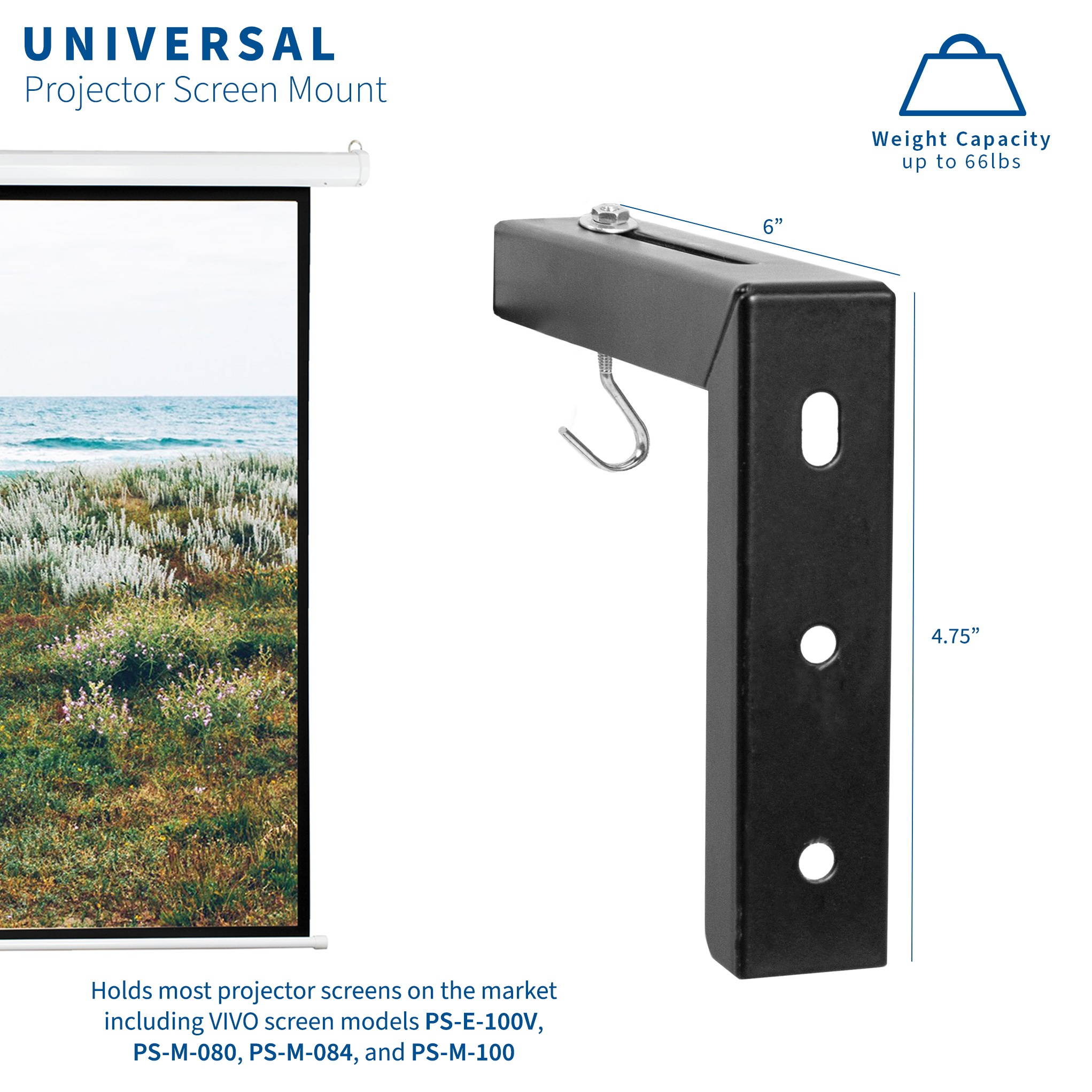 VIVO Black Universal Wall Hanging 6" Adjustable L-Bracket Mount Plate Kit for Projector Screens (MOUNT-PS01B)