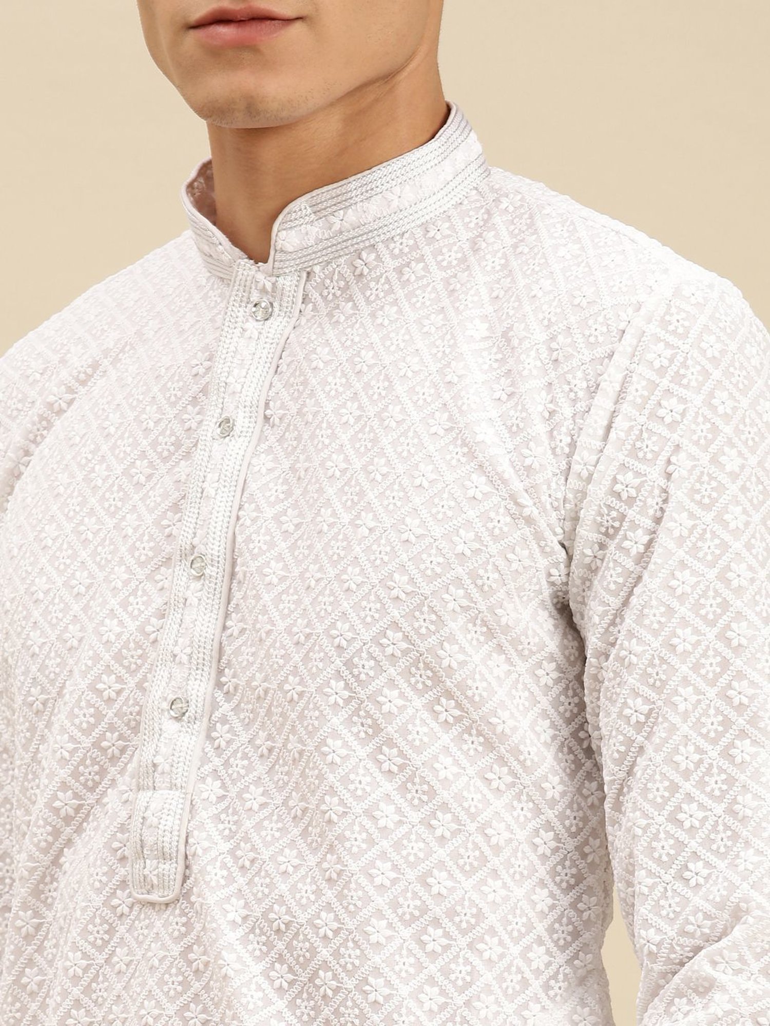 Sanwara White Cotton Chikankari Regular Fit Kurtas