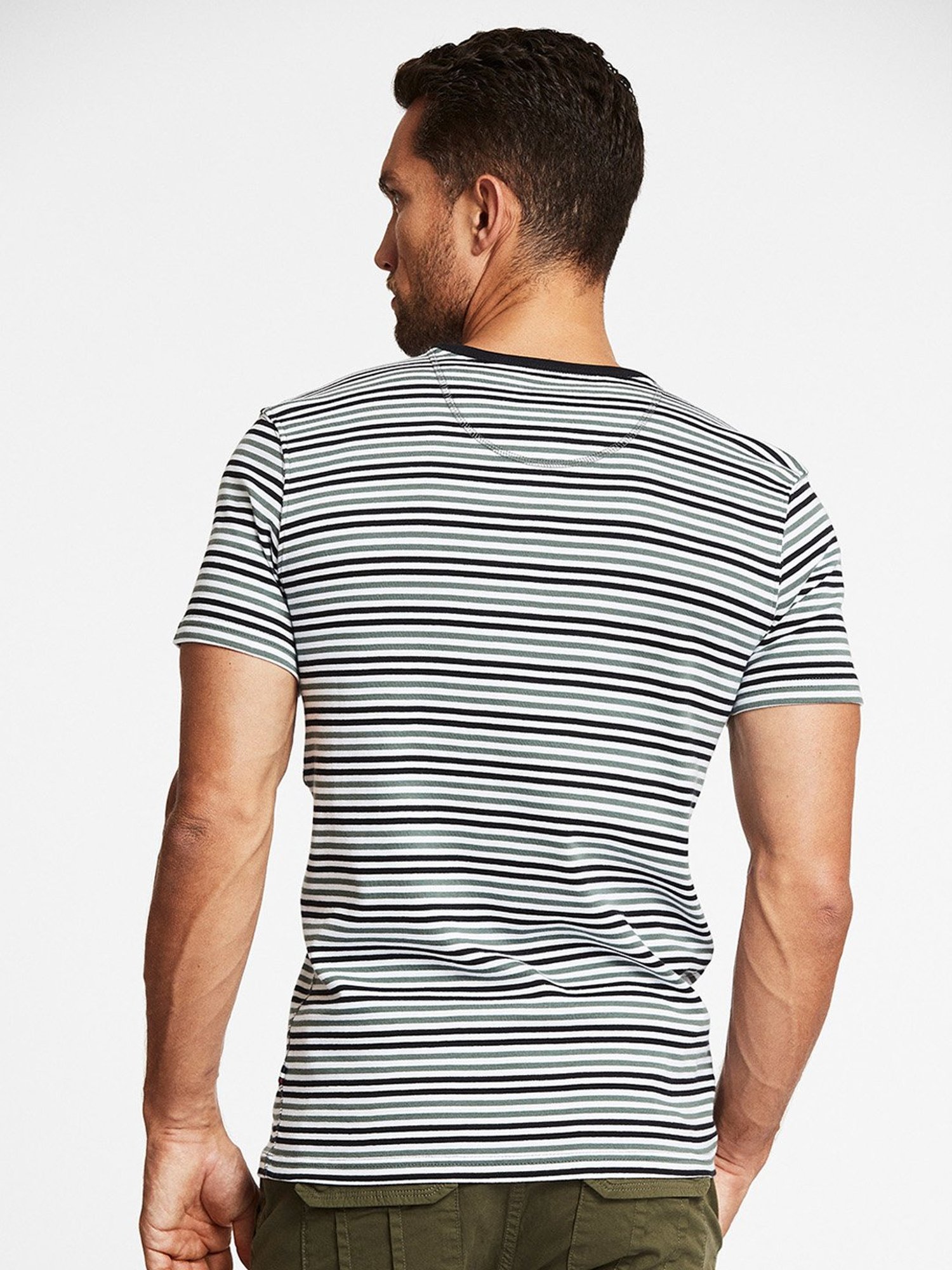 Lindbergh Green & White Striped Henley T-Shirt