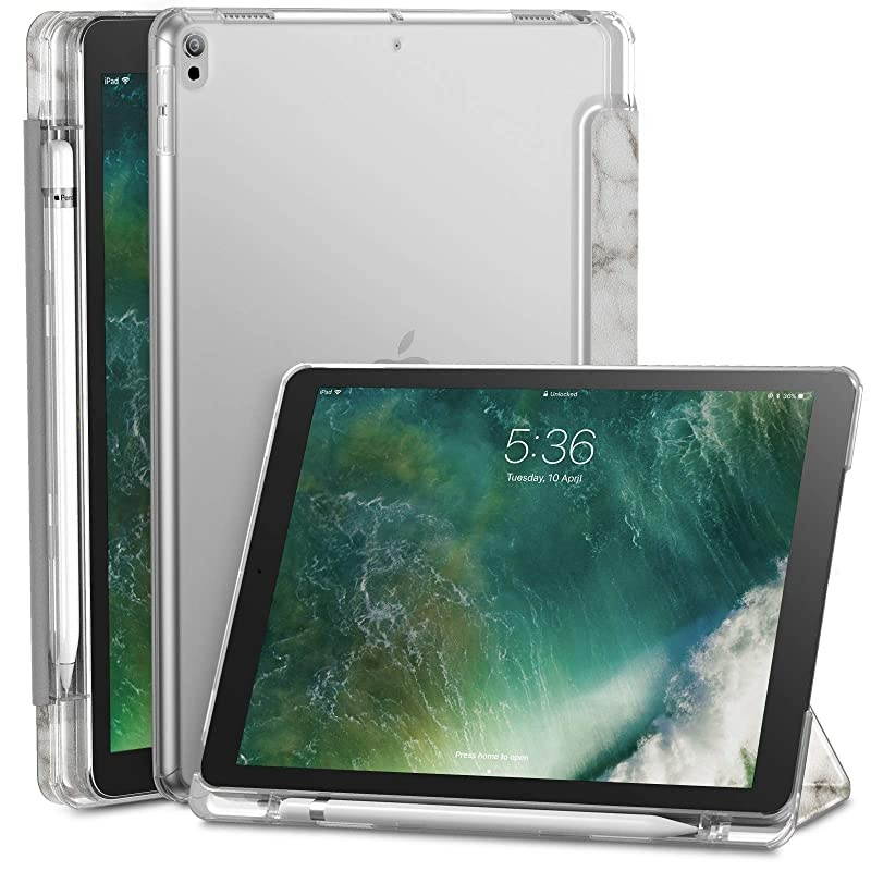 Case Compatible with iPad Air 3rd Generation 2019 iPad Pro 105 2017 Translucent Frosted Back Smart Cover Case with Pencil Holder WhiteMarble