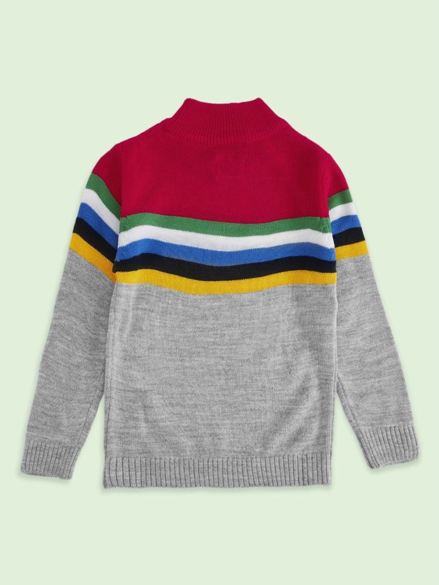 Pantaloons Junior Grey & Pink Color Block Full Sleeves Sweater