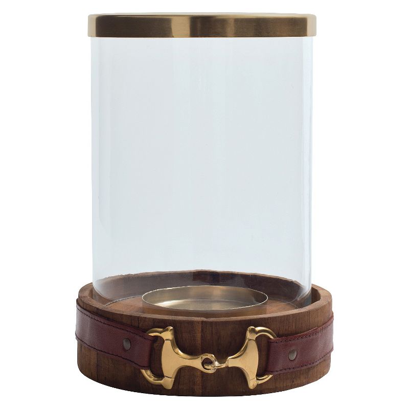 Bailey Hurricane Candle Holder Wood/Brass - Go Home