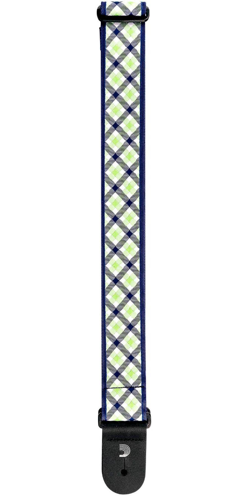 D'Addario 2 in. Woven Guitar Strap Gingham Navy and Teal