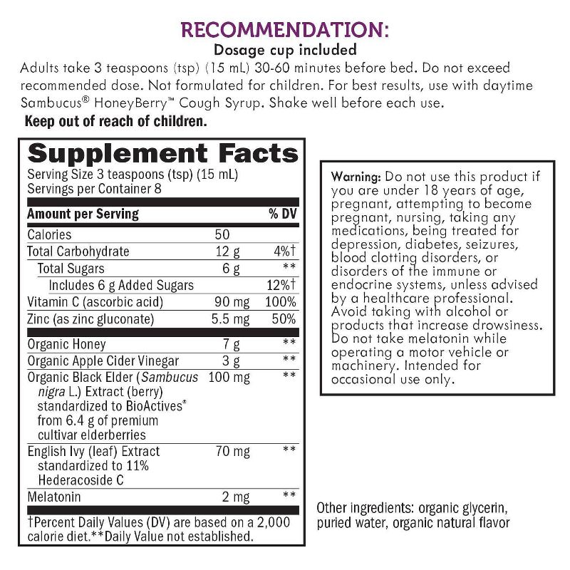 Nature's Way Nighttime Sambucus HoneyBerry Cough Syrup with Elderberry - 4 fl oz