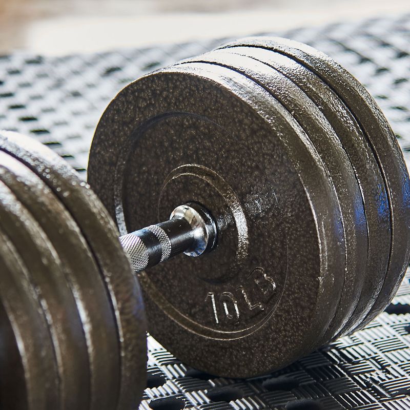 Sporzon! 200 Pound Adjustable Free Weight Dumbbell Set with Cast Iron Plates, and 3/4 Inch Floor Exercise Mat, 96 Sq Ft, Black