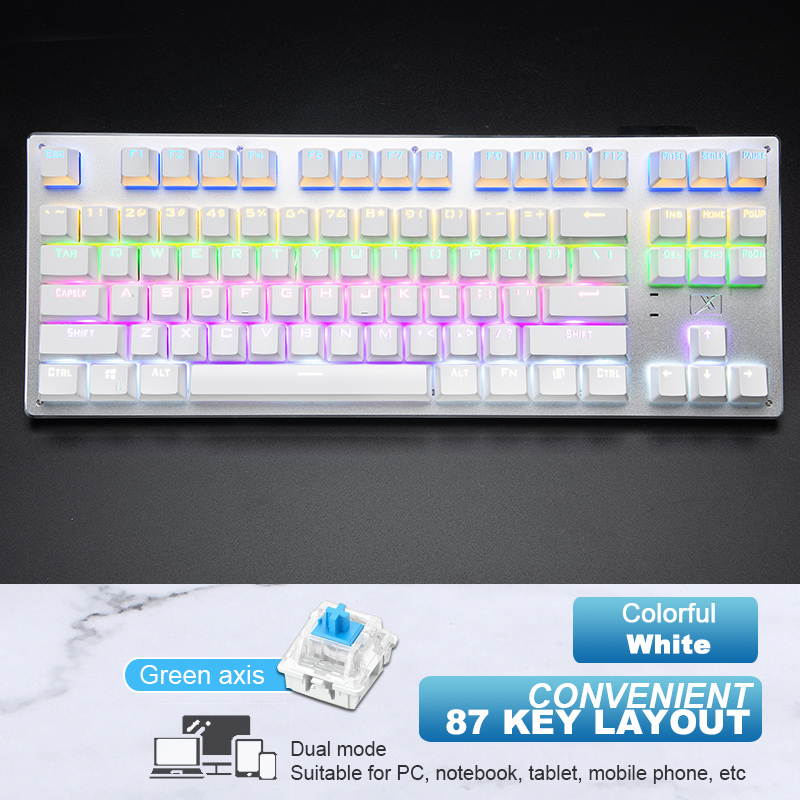 Bluetooth Mechanical Gaming Keyboard with LED Backlit 87 Anti-Ghosting Key Wired/Wireless USB Receiver Rechargeable Keyboard for PC Mac Gamer