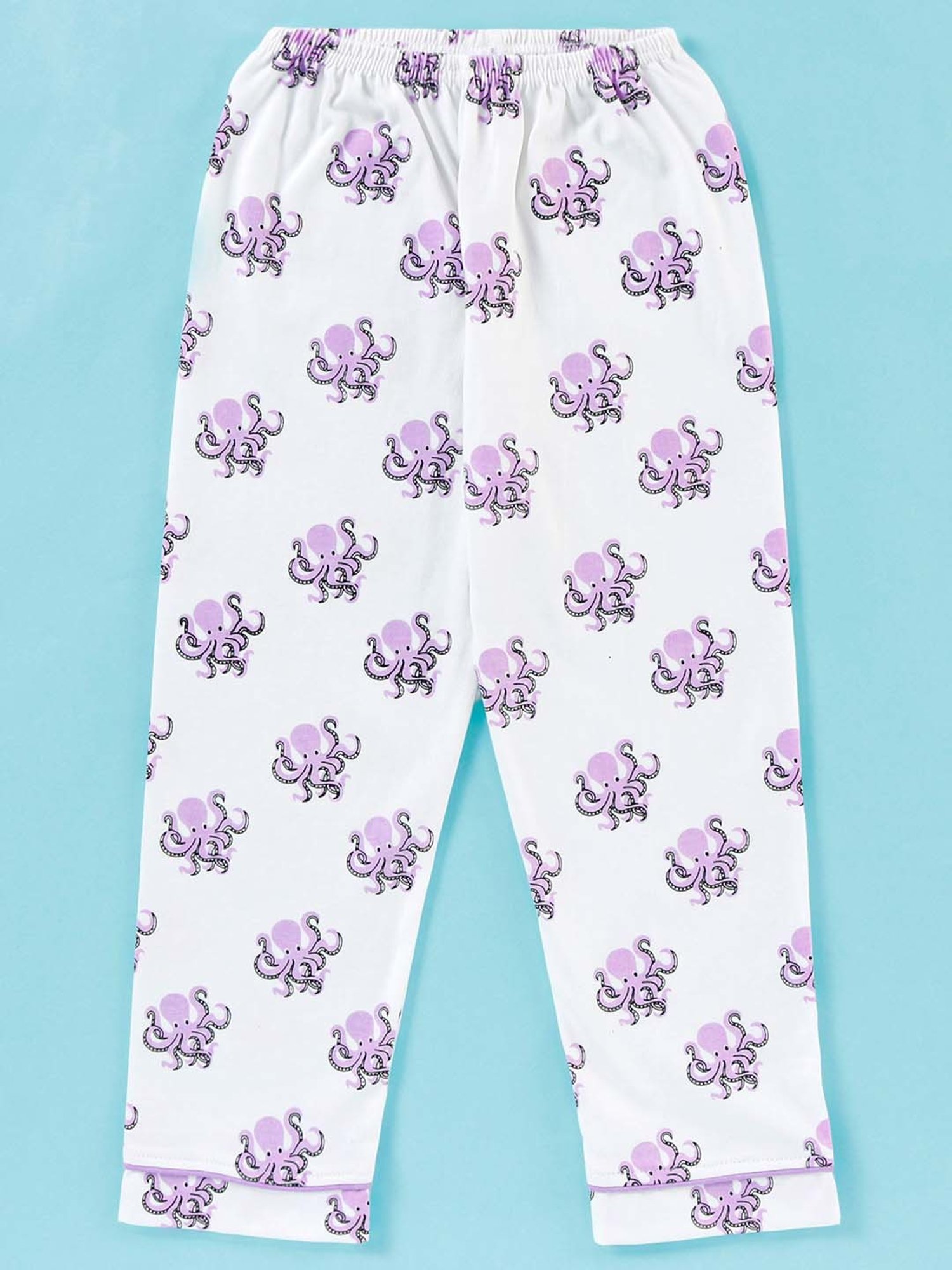 Nite Flite Boys White & Purple Cotton Printed Shirt Set