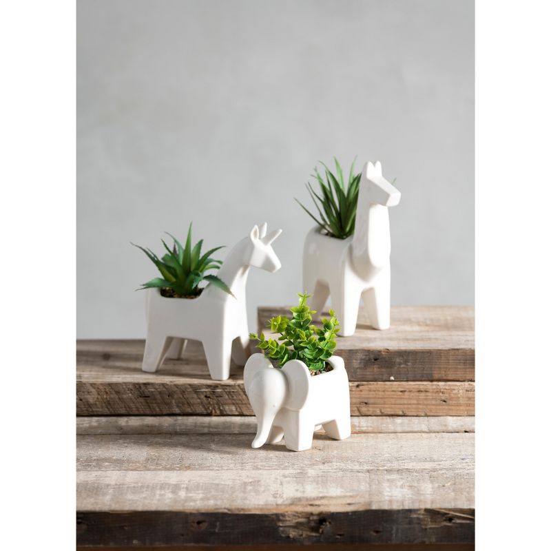 Elephant Planter With Faux Plant  - White - Shiraleah