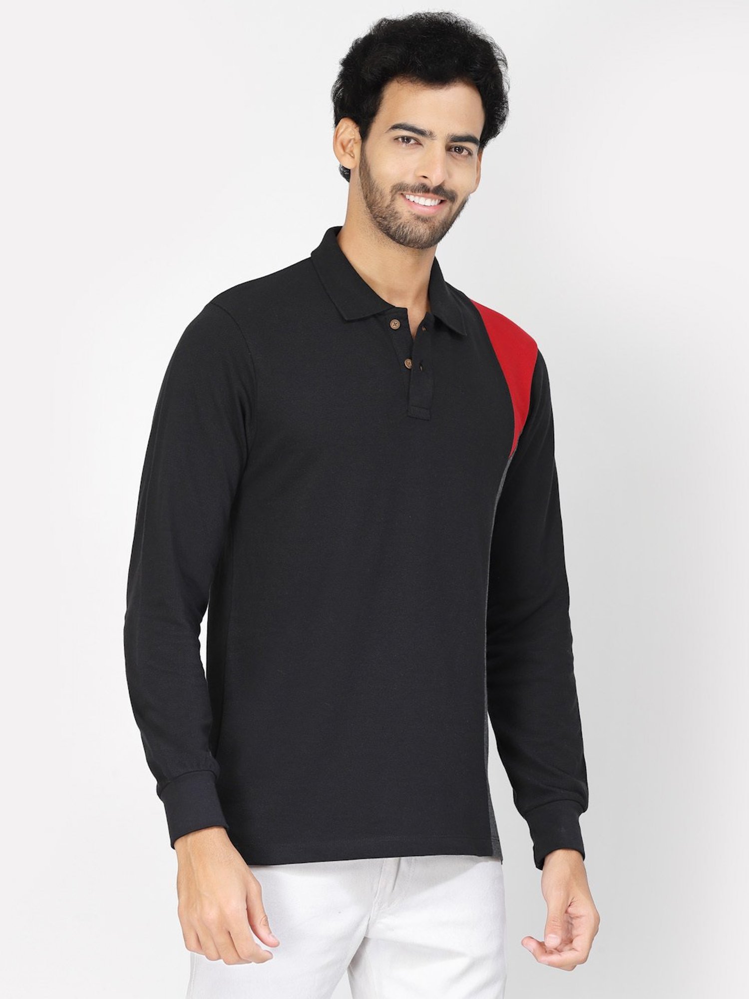 Kalt Black & Red Regular Fit Polo T-Shirt