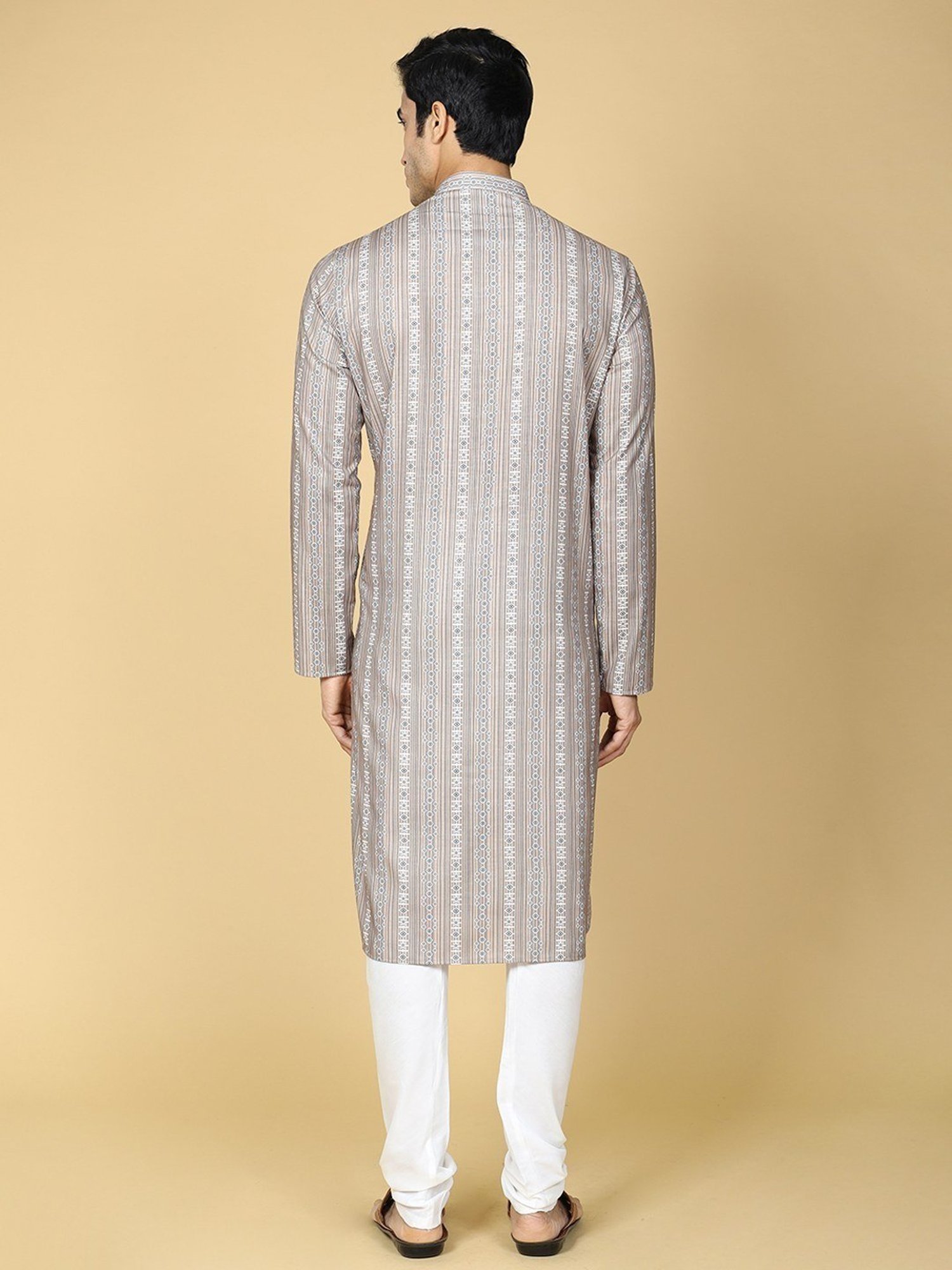 TABARD Mid Beige Cotton Regular Fit Self Pattern Kurta Bottom Set