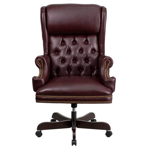 High Back Traditional Tufted Burgundy LeatherSoft Executive Ergonomic Office Chair with Oversized Headrest & Arms