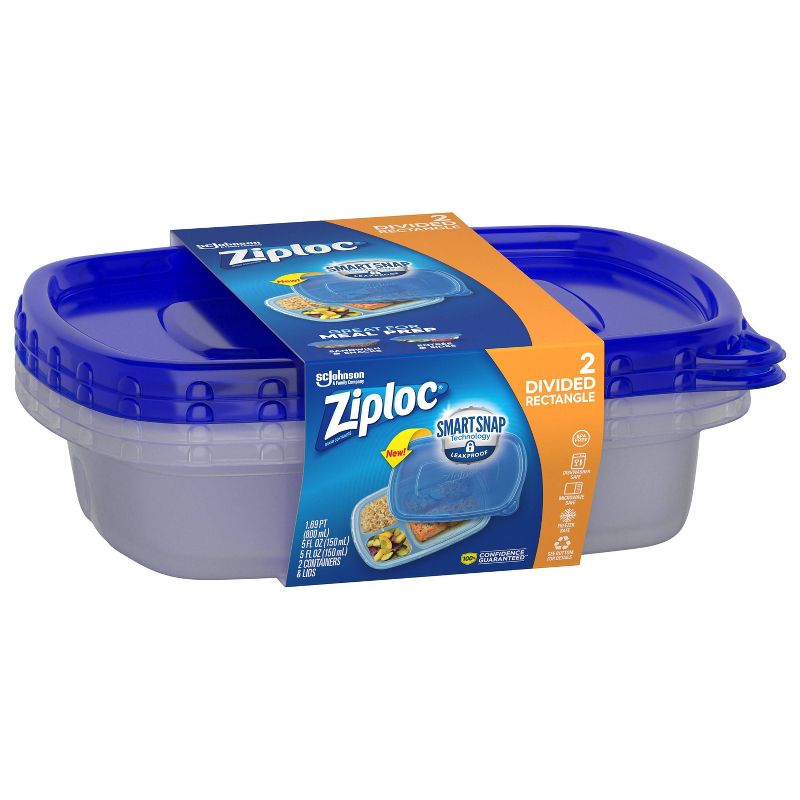 Ziploc Divided Rectangle Containers - 2ct