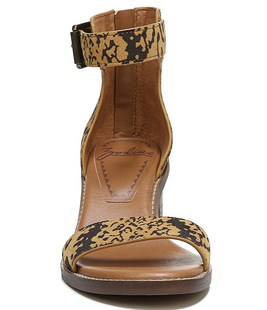 Zodiac Ilsa Leopard Printed Suede Ankle Strap Block Heel Sandals