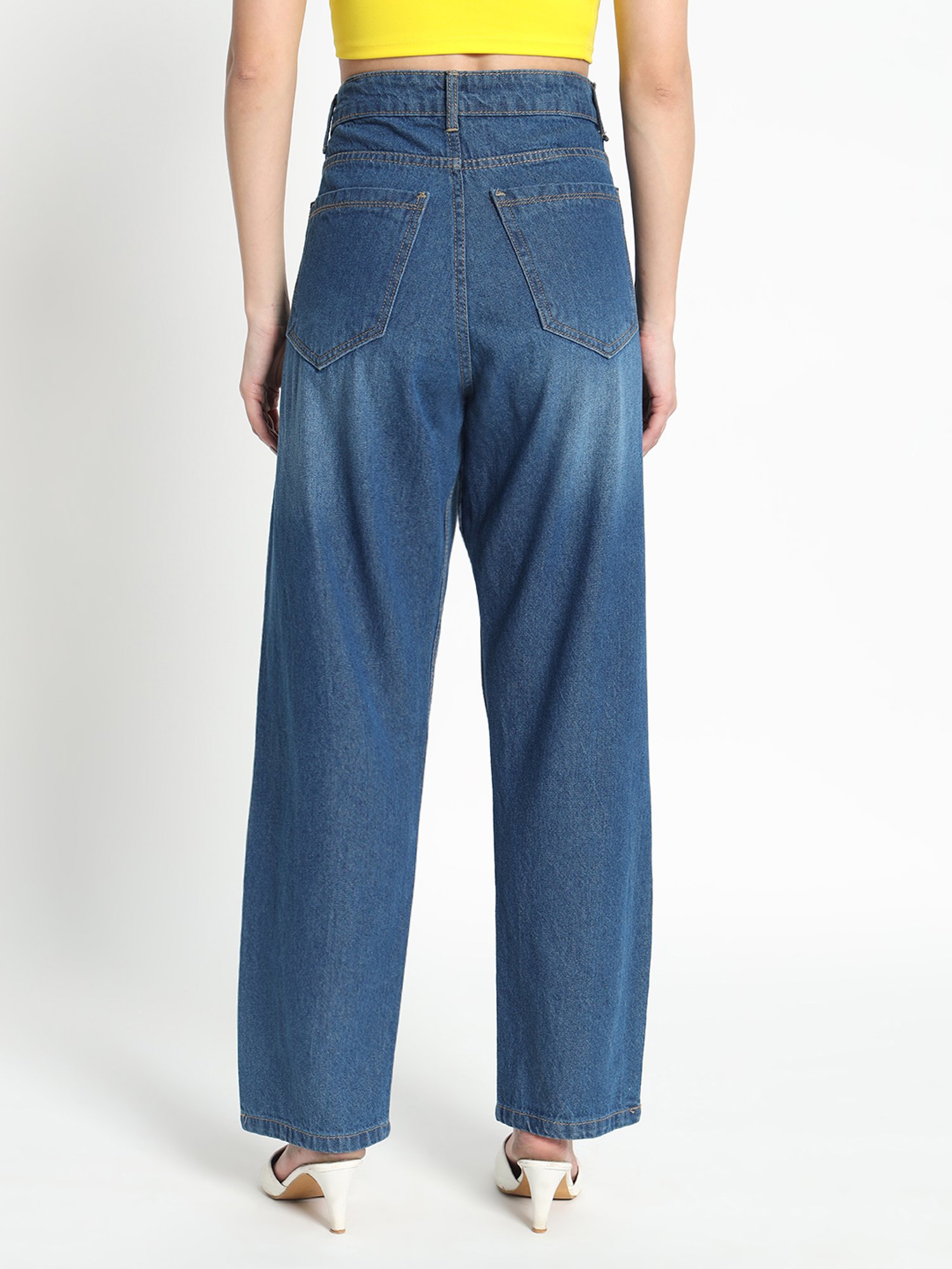 Angelfab Light Blue Cotton Straight Fit High Rise Jeans