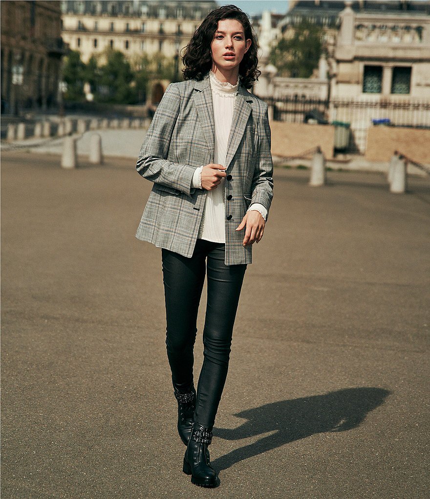 KARL LAGERFELD PARIS Pippa Jeweled Strap Leather Lug Sole Combat Booties