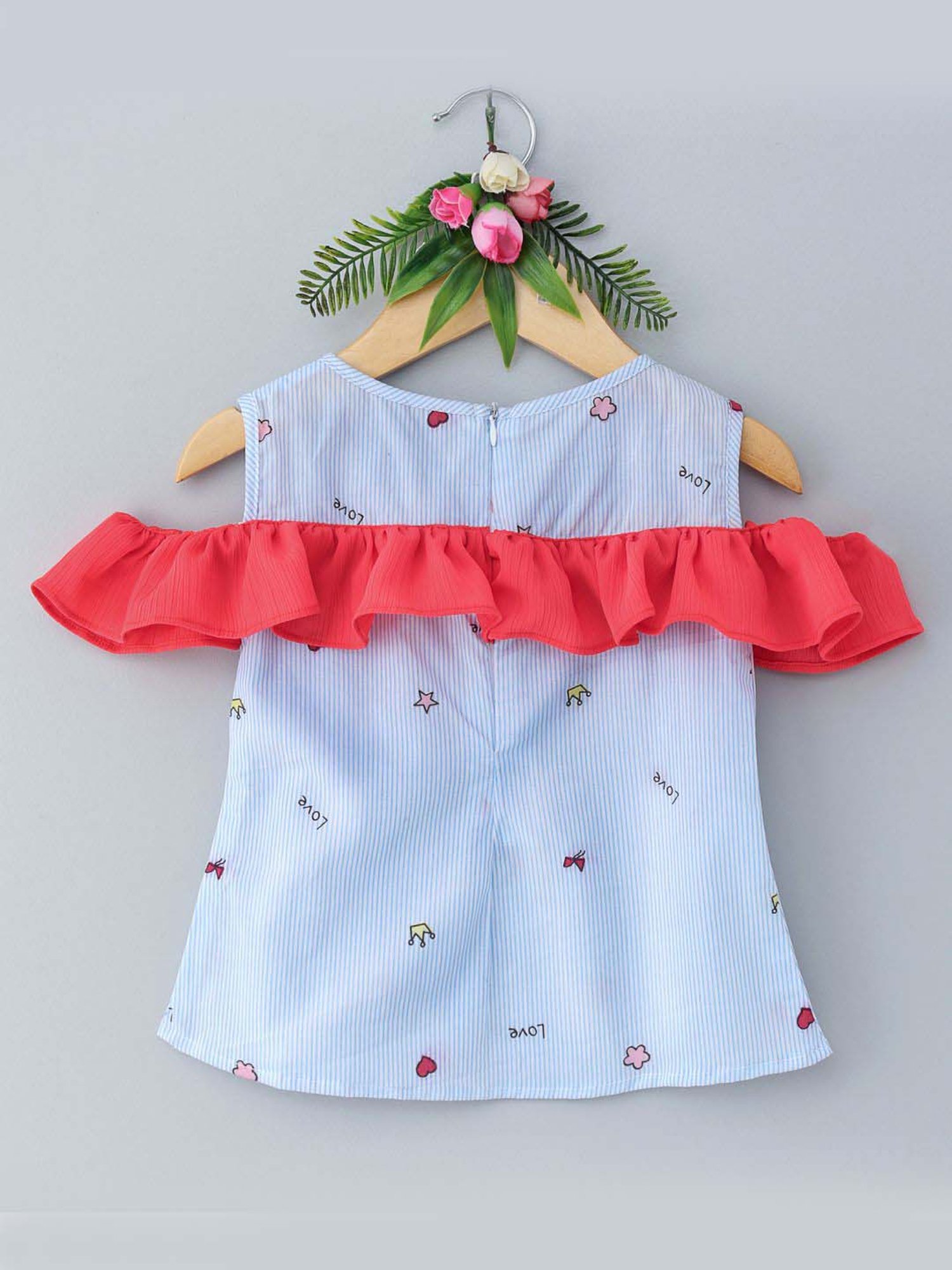 Many Frocks Kids Blue & Dark Pink Cotton Printed Top