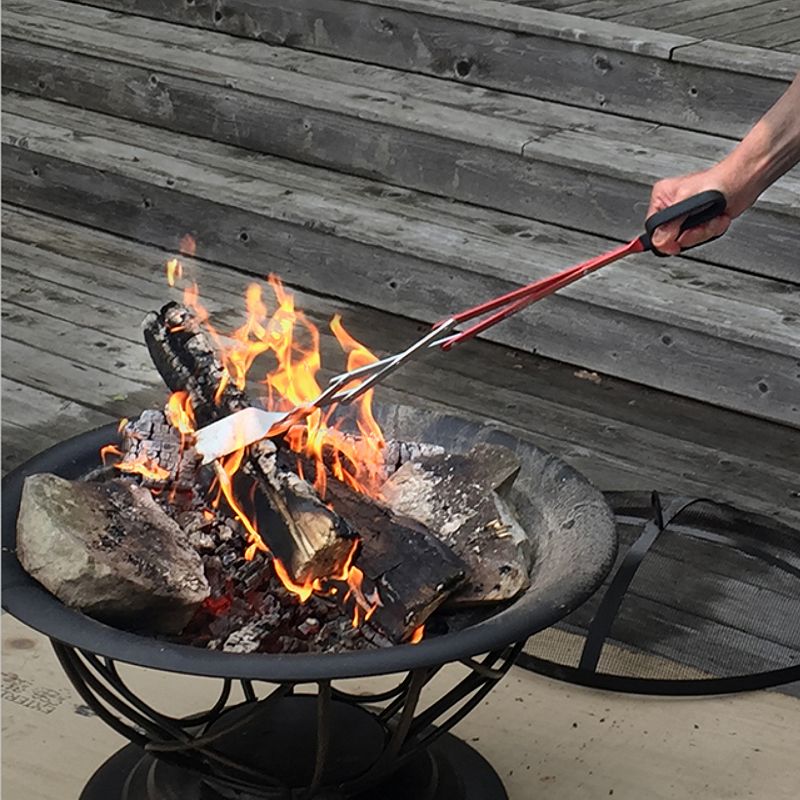 BBQCroc Tools 3 in 1 Outdoor Grill Barbecue Cooking Tool 26 Inch Lightweight Tongs, Spatula, and Grill Scraper, Aluminum Alloy, Red