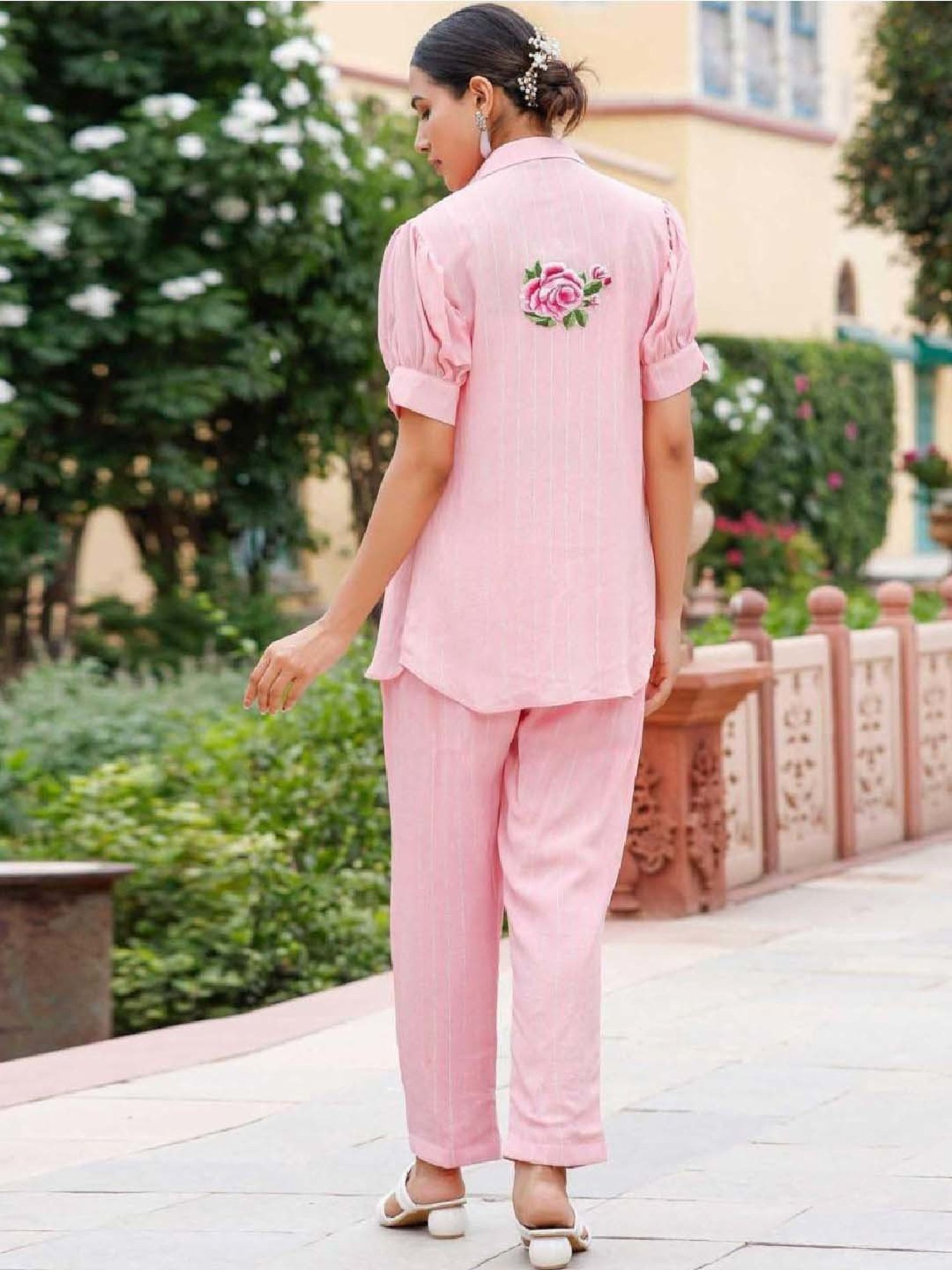 Artagai Midnight Navy Elevated Basics Co-Ord Set With Notch Collar Top And Straight Pants