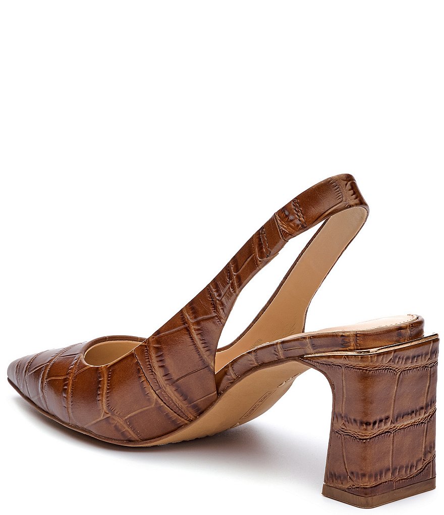 Deltan Tessa Croc-Embossed T-Strap Block Heel Pumps