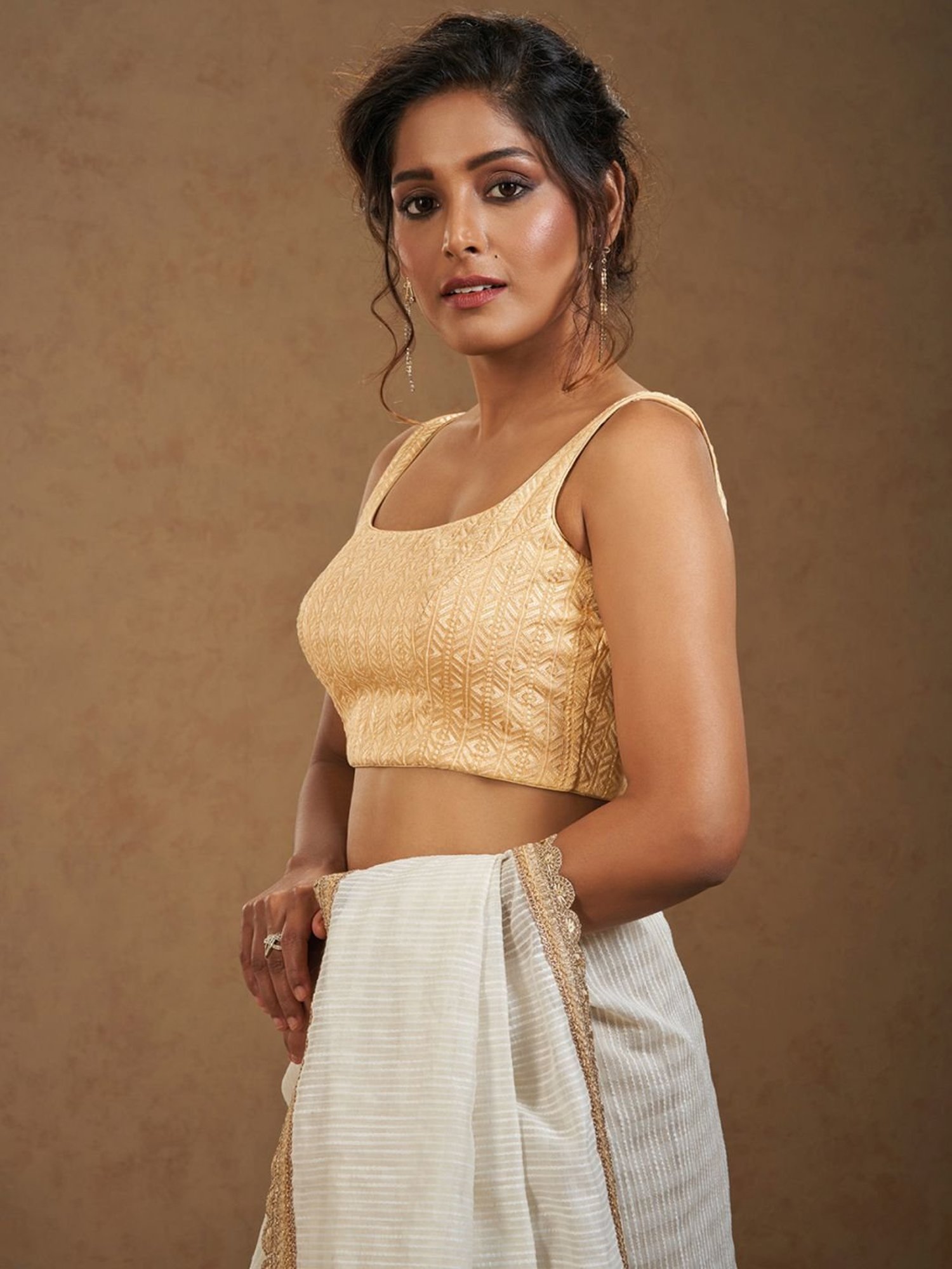 Salwar Studio Beige Embellished Blouse