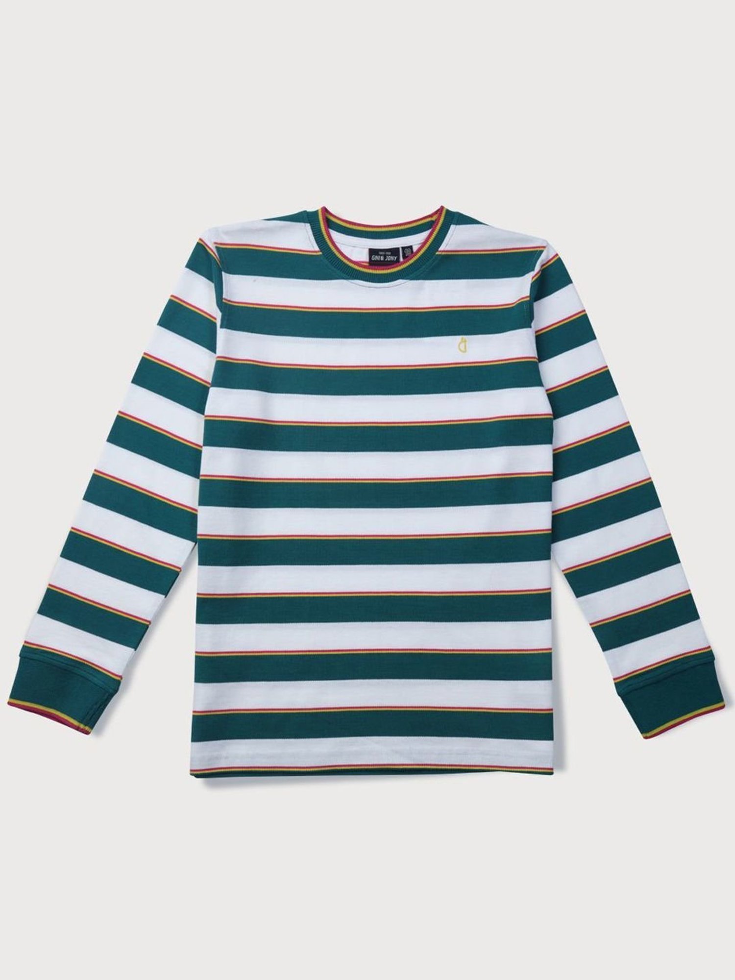 Gini & Jony Kids Green & White Striped Full Sleeves T-Shirt
