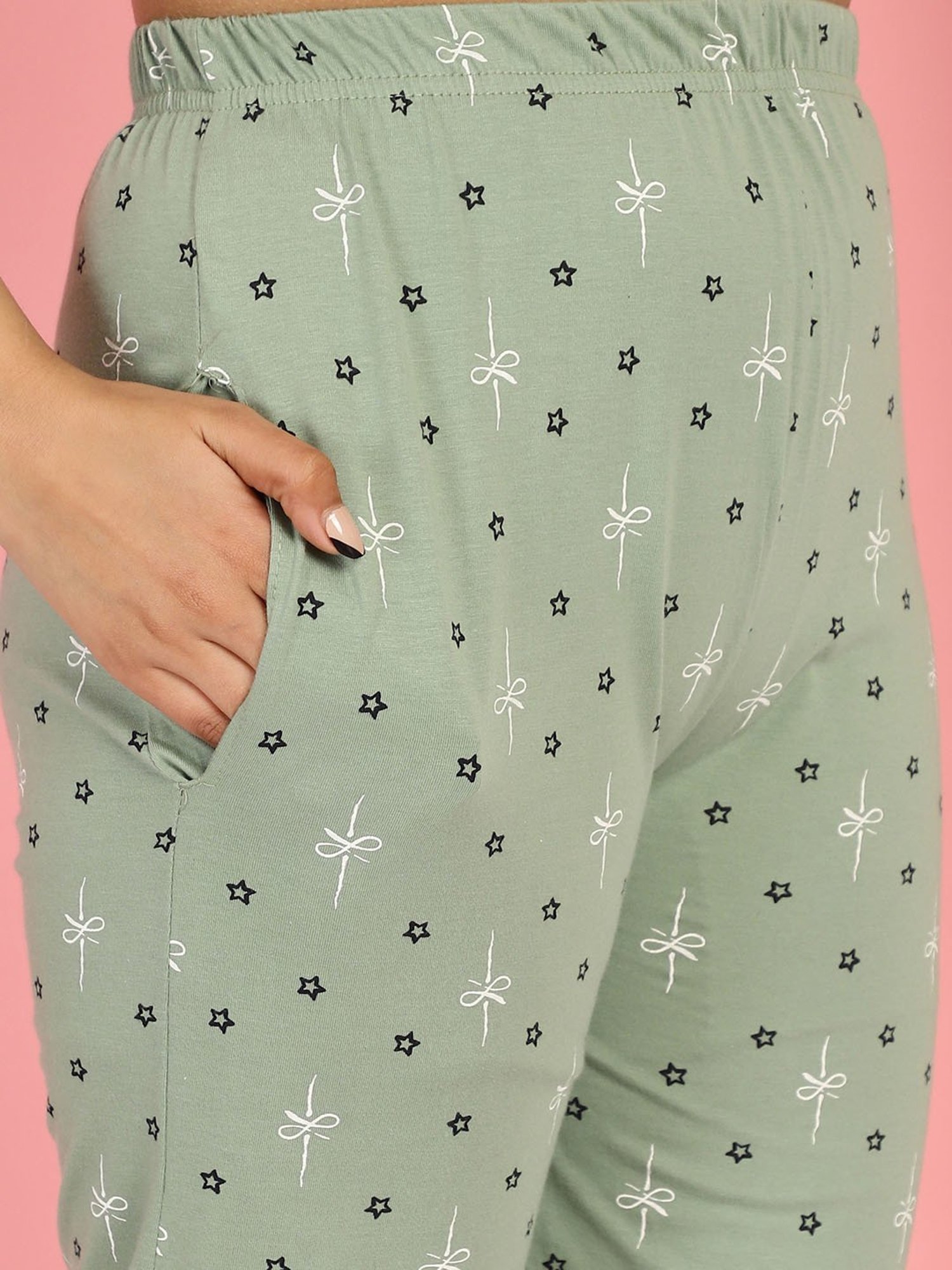 Gracit Black & Green Cotton Printed Top With Pyjamas