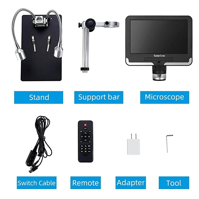 7 inch LCD Digital USB Microscope Angle Adjustable with Remote Control, 12MP 1920x1080 30fps Video Recorder Image Flip/Reverse Color/Black & White for Circuit Board Repair Soldering PCB Coin