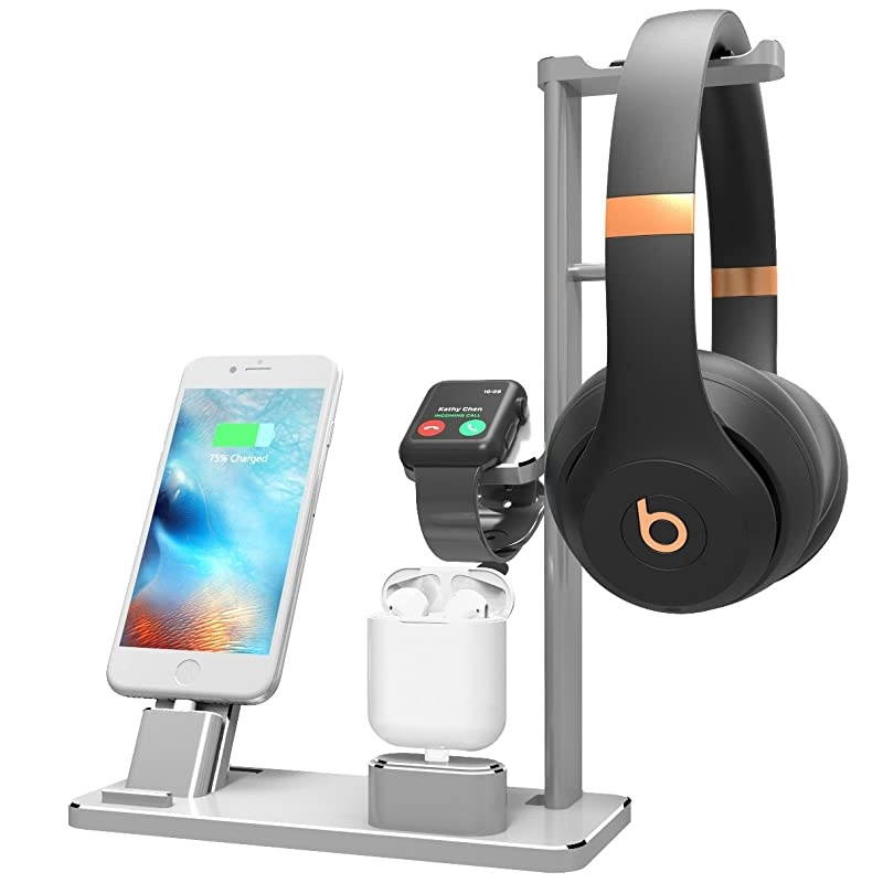 Watch Stand Compatible for Apple Phone Dock Stand Station Headphones Stand Headset Dock for Apple Watch Series 2/1 AirPods Phone Xs X Max XR 7 7plus 6s 6plus iPad (Silver)