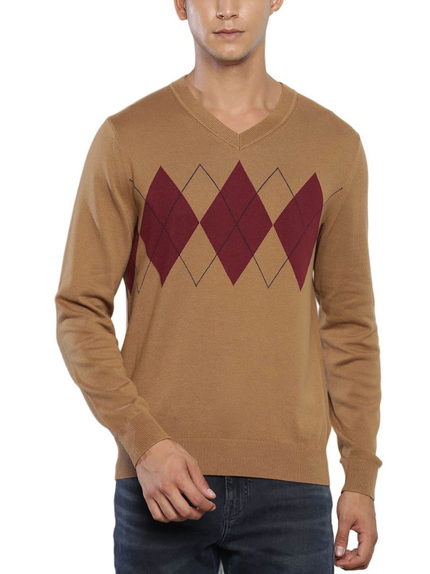 Tommy Hilfiger Brown Cotton Regular Fit Self Pattern Sweater