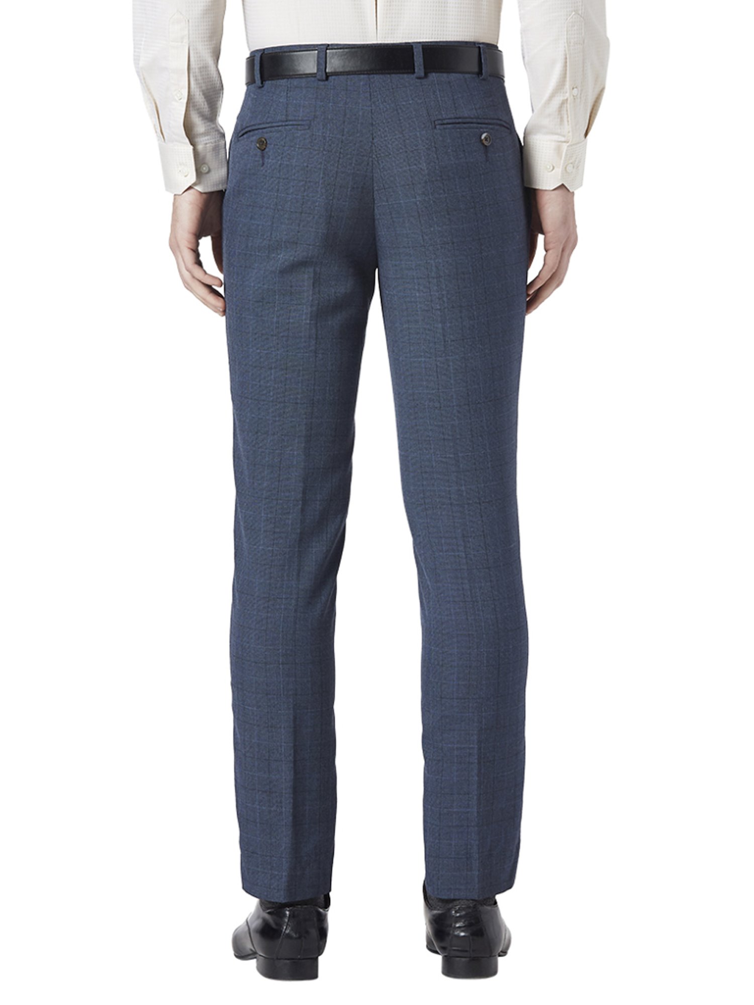 Park Avenue Blue Regular Fit Checks Trousers