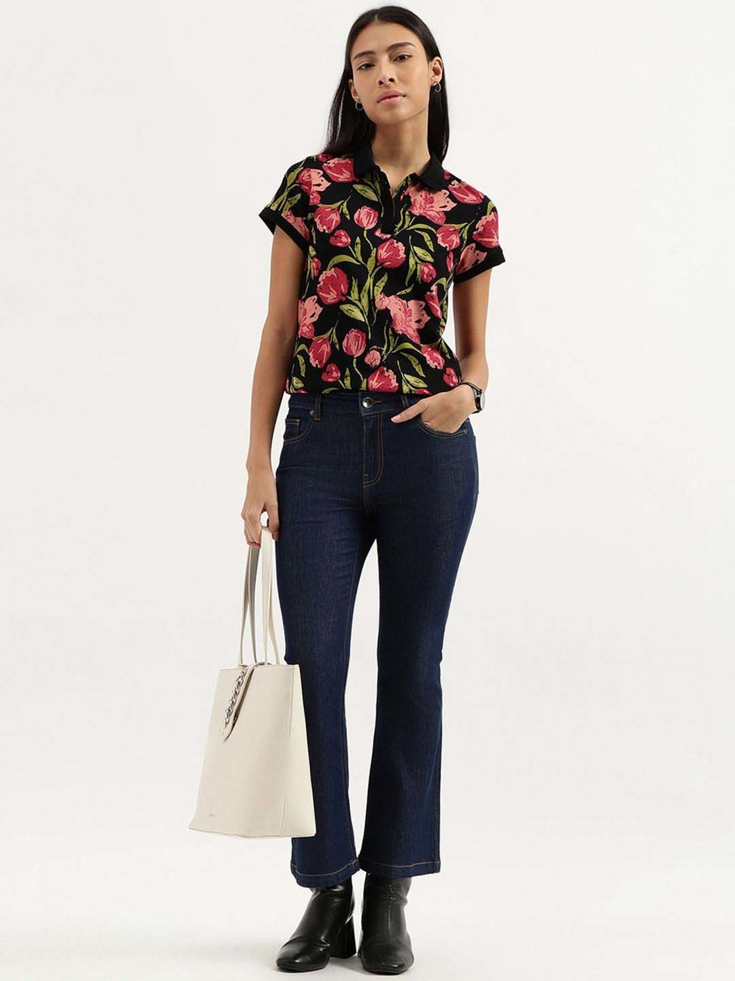 United Colors of Benetton Black Floral Print T-Shirt